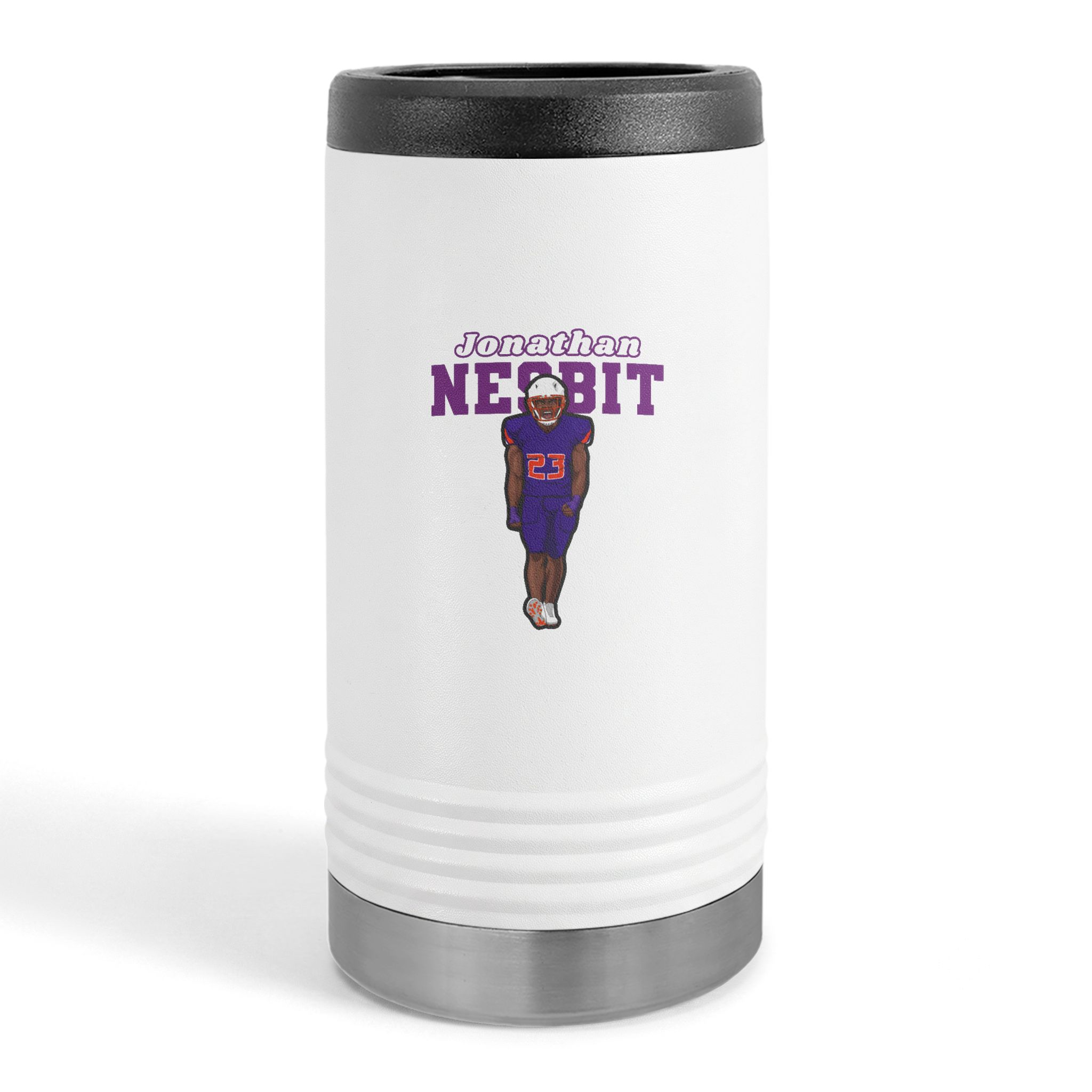 Slim Stainless Can Cooler — character_name_arch in White