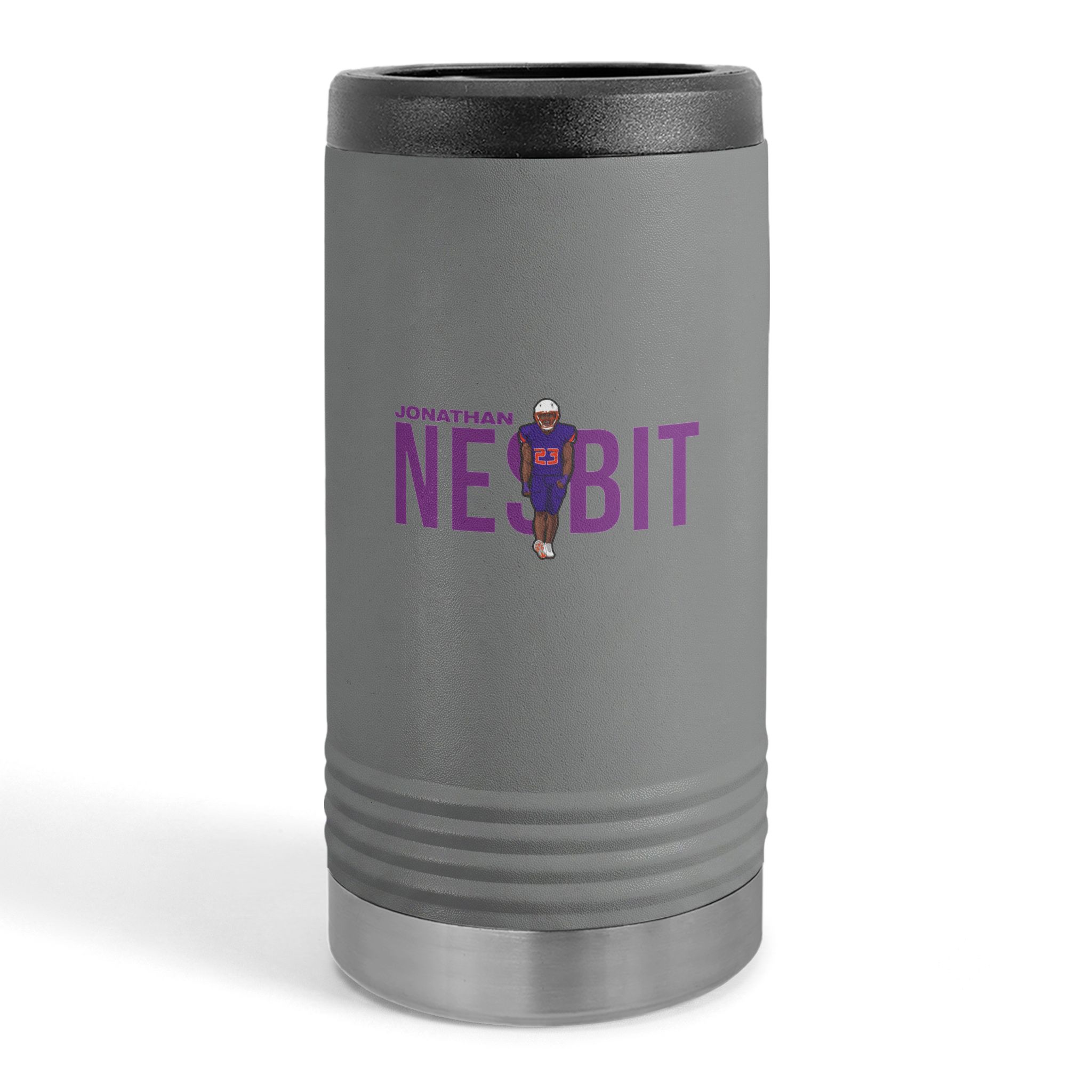 Slim Stainless Can Cooler — character_player_name in Grey