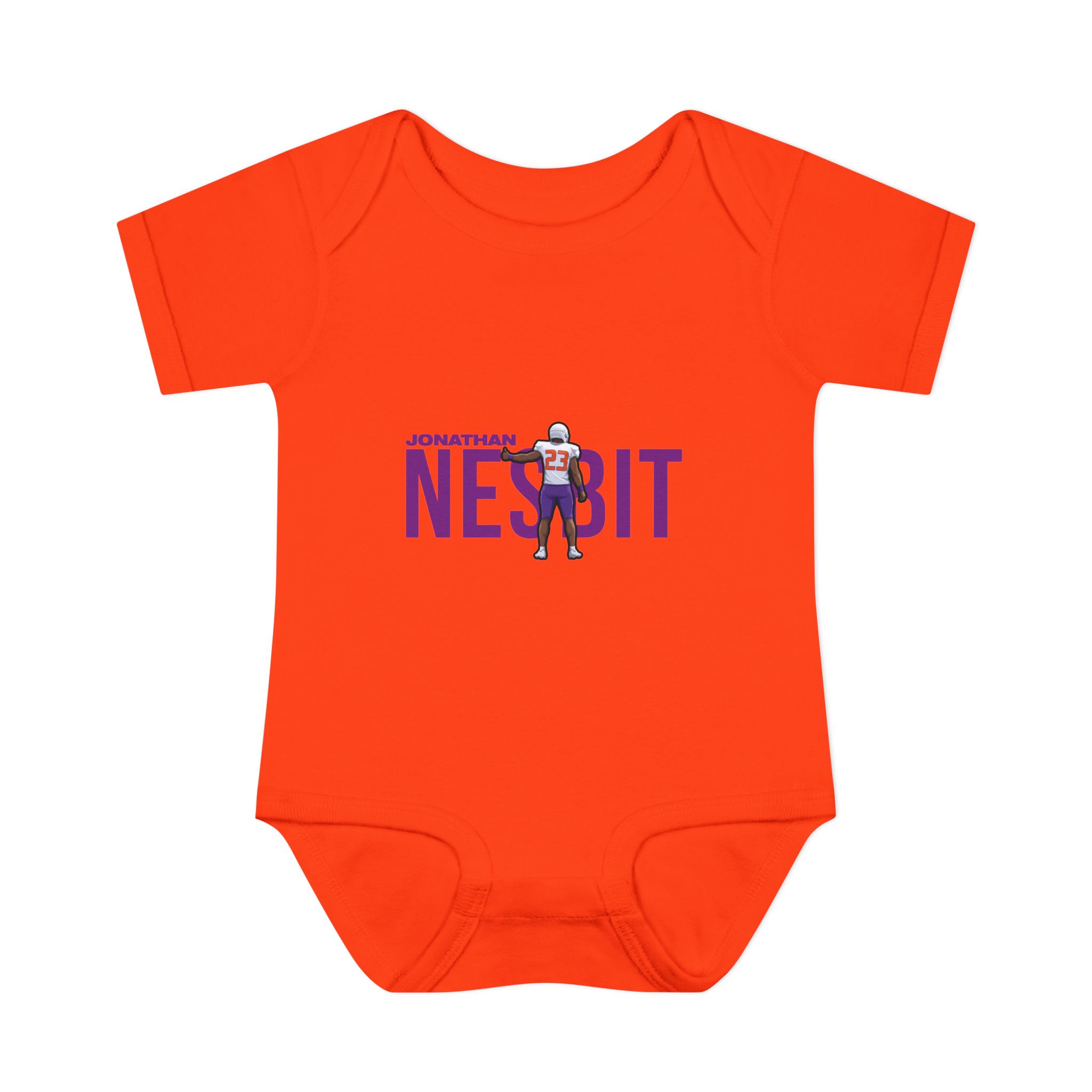 Baby Onesie — character_player_name in Orange