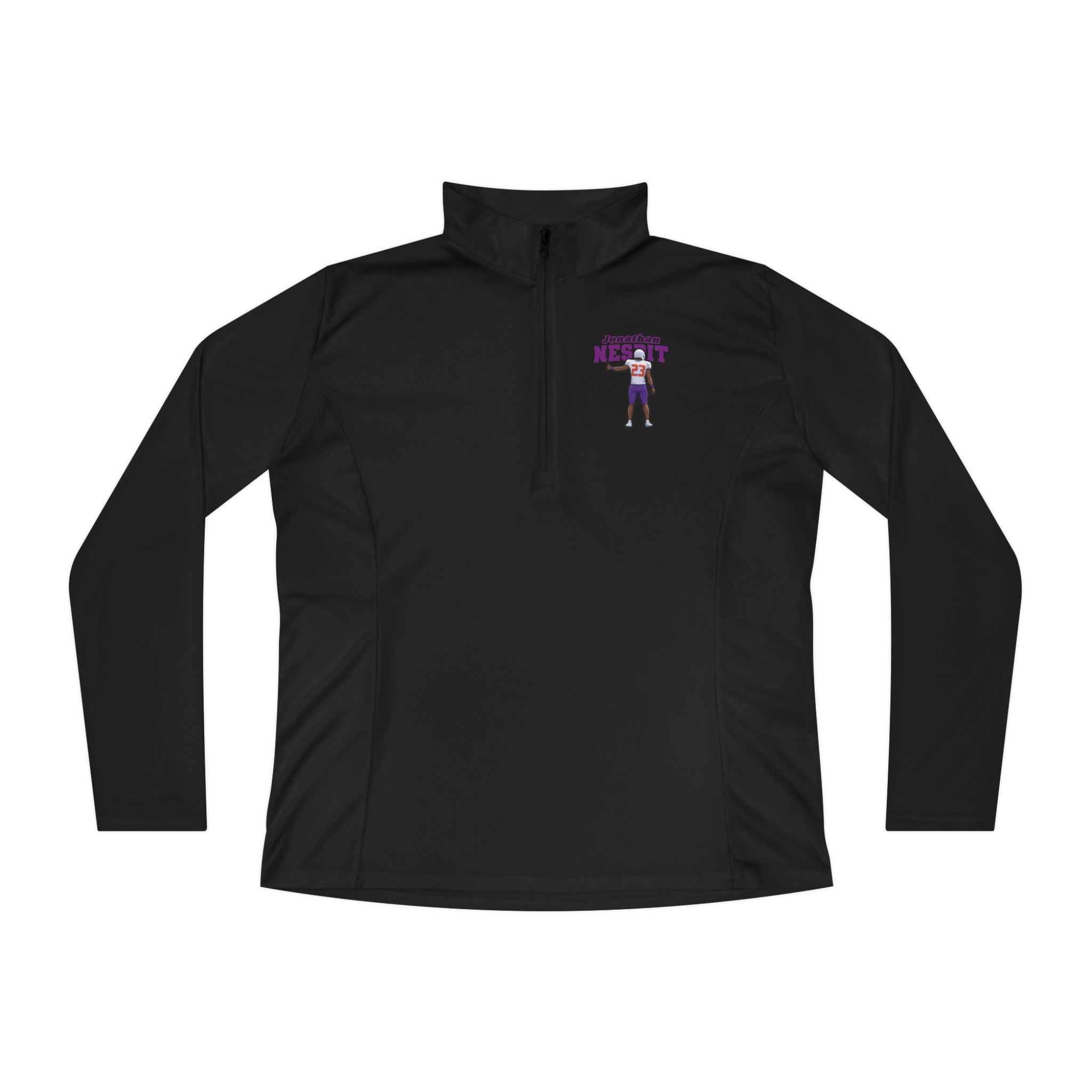 Women's Q-Zip Pullover — character_name_arch in Black