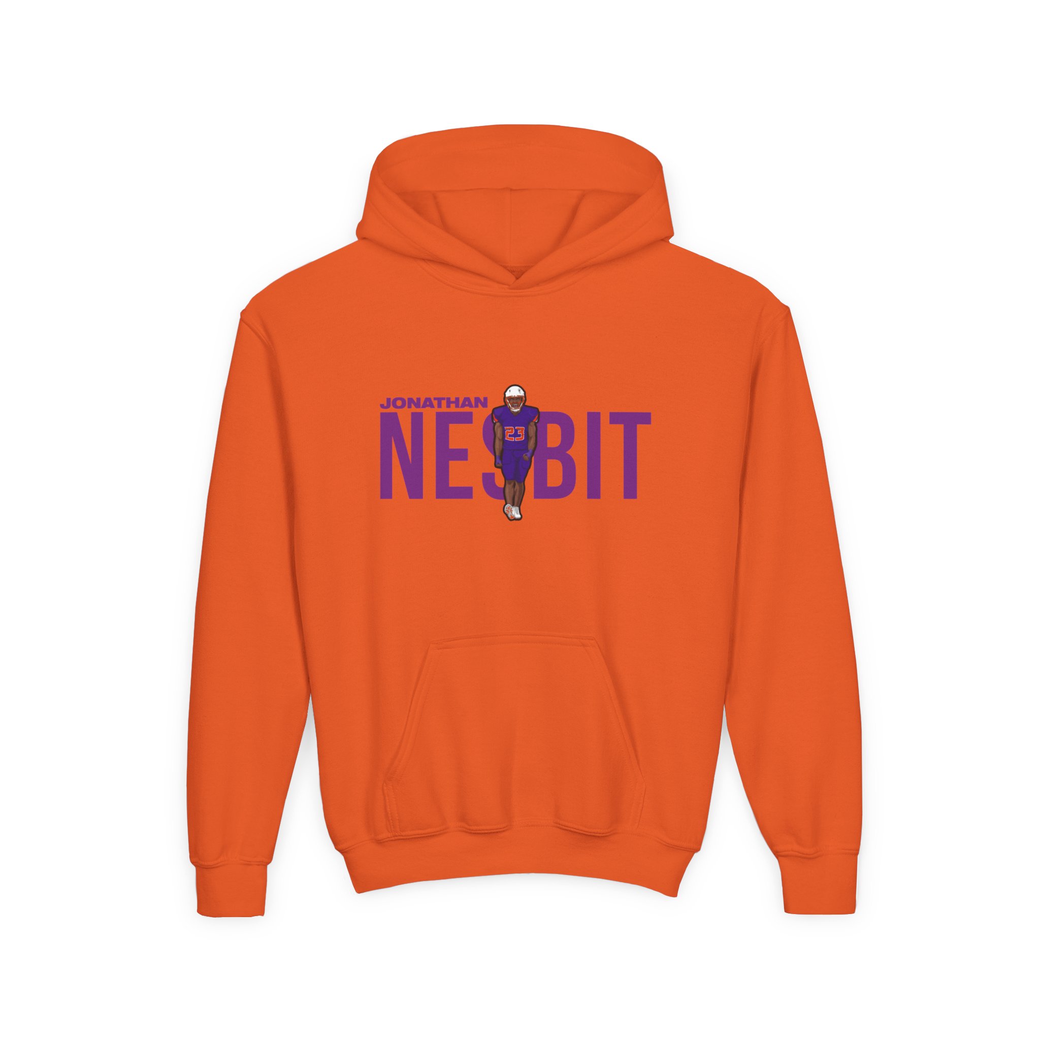 Youth Hoodie — character_player_name in Orange