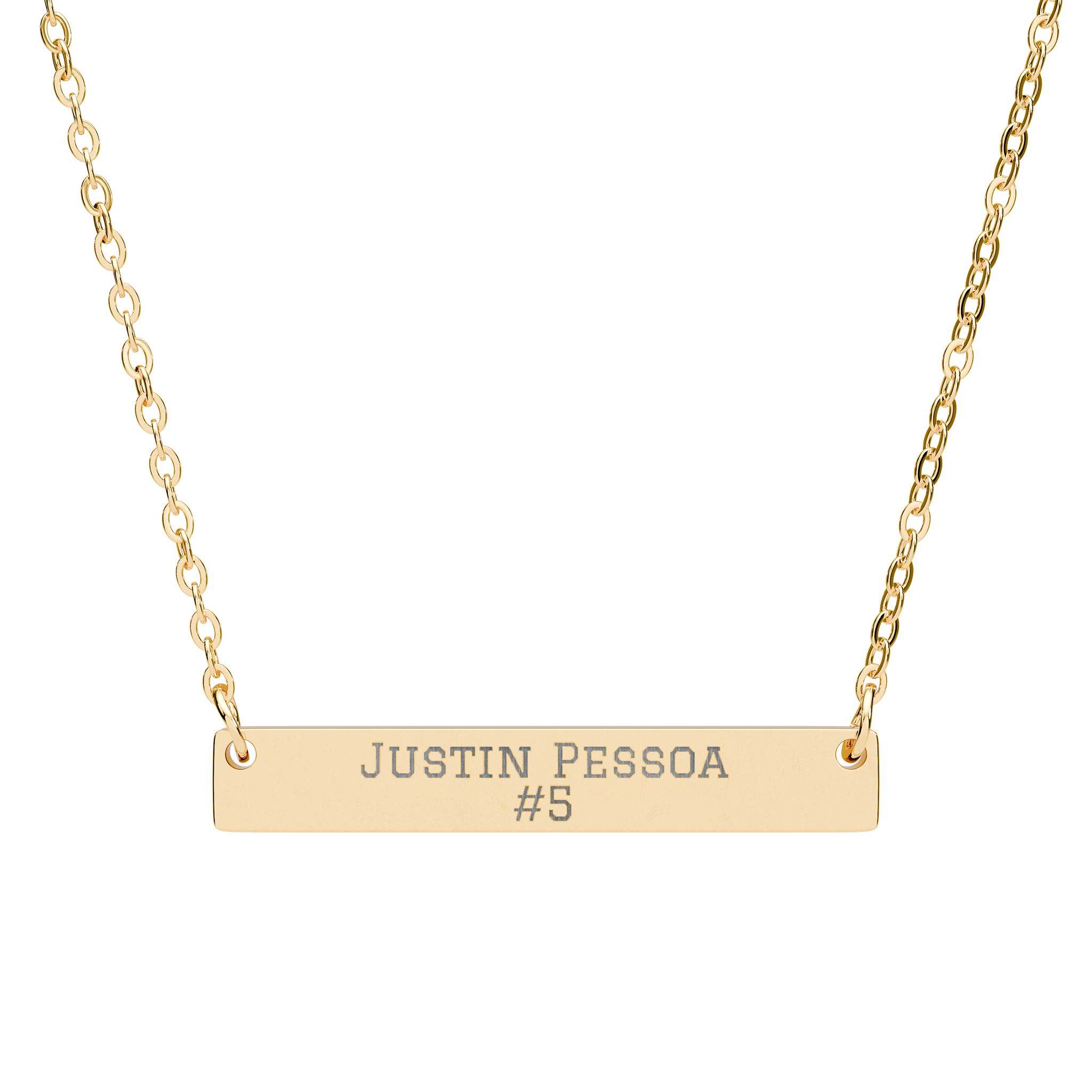 Engraved Bar Necklace — Name & Number in Gold