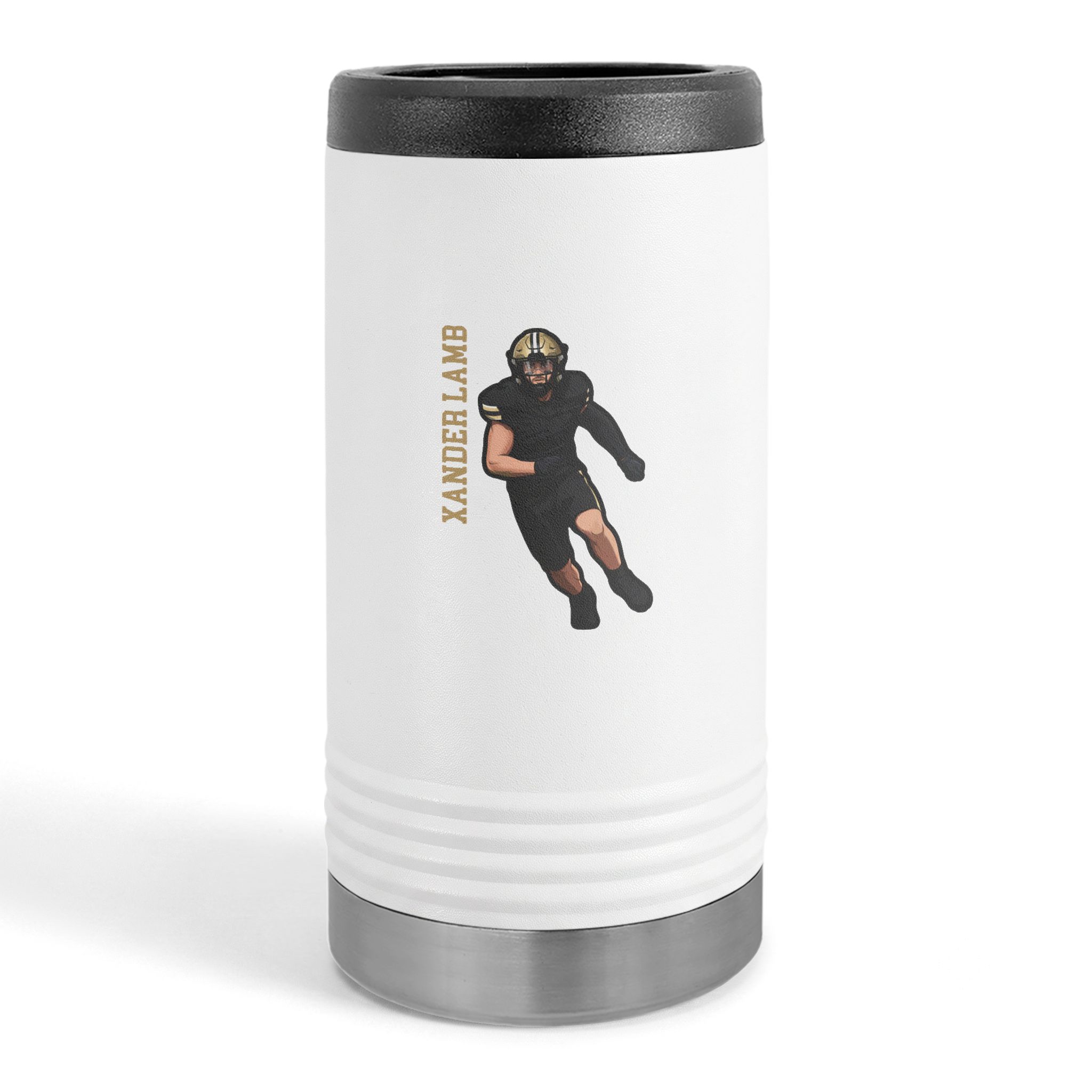 Slim Stainless Can Cooler — character_name_vertical in White