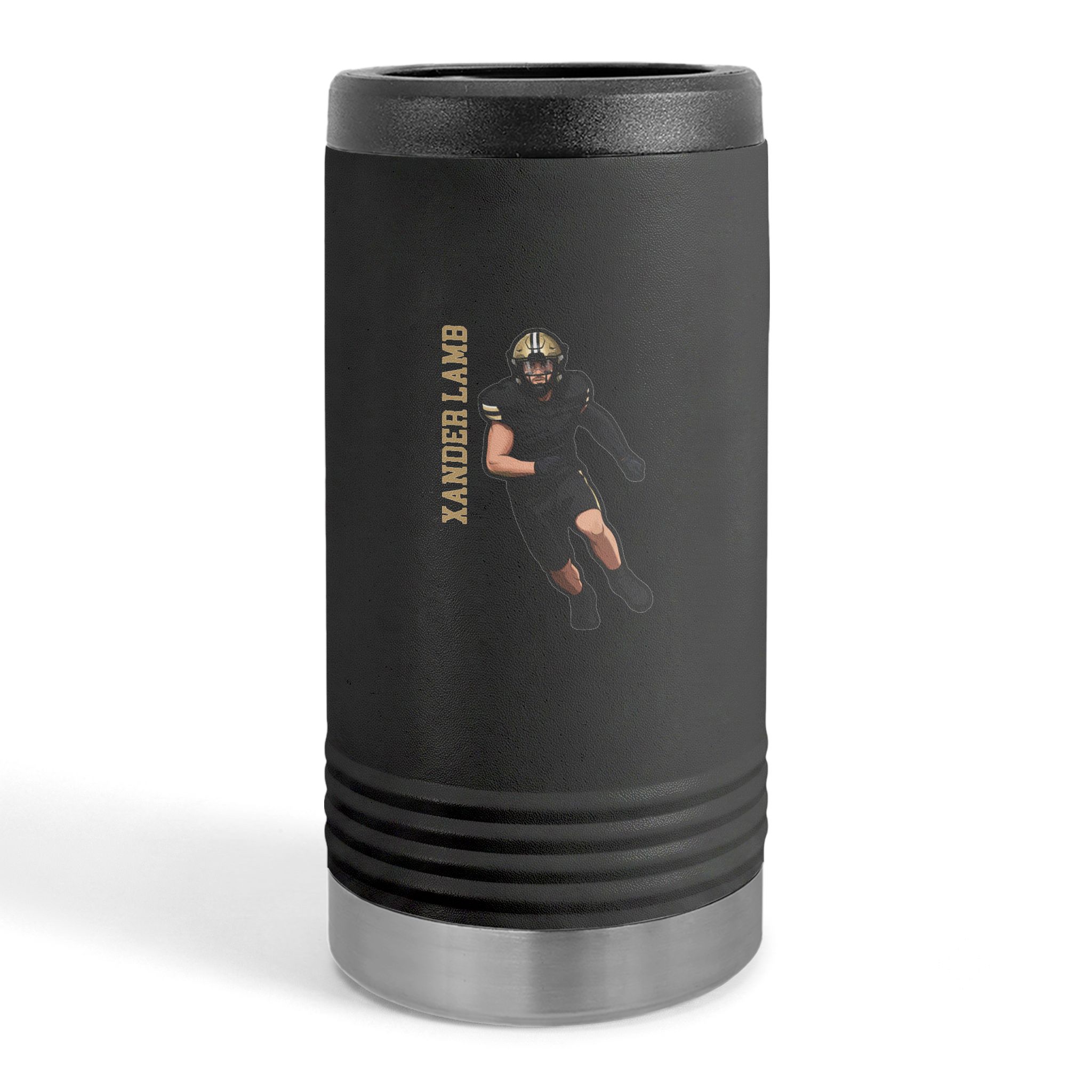 Slim Stainless Can Cooler — character_name_vertical in Black