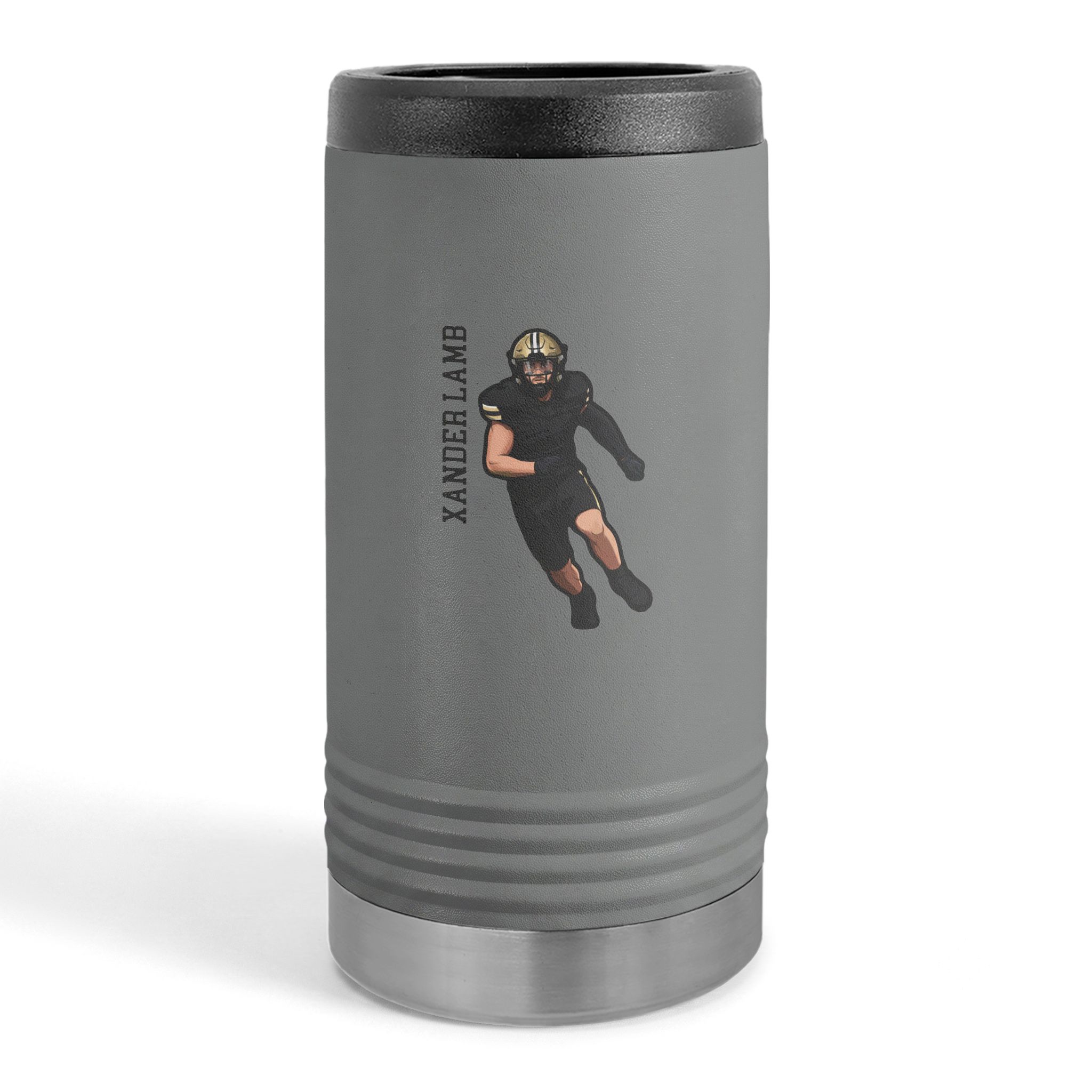 Slim Stainless Can Cooler — character_name_vertical in Grey