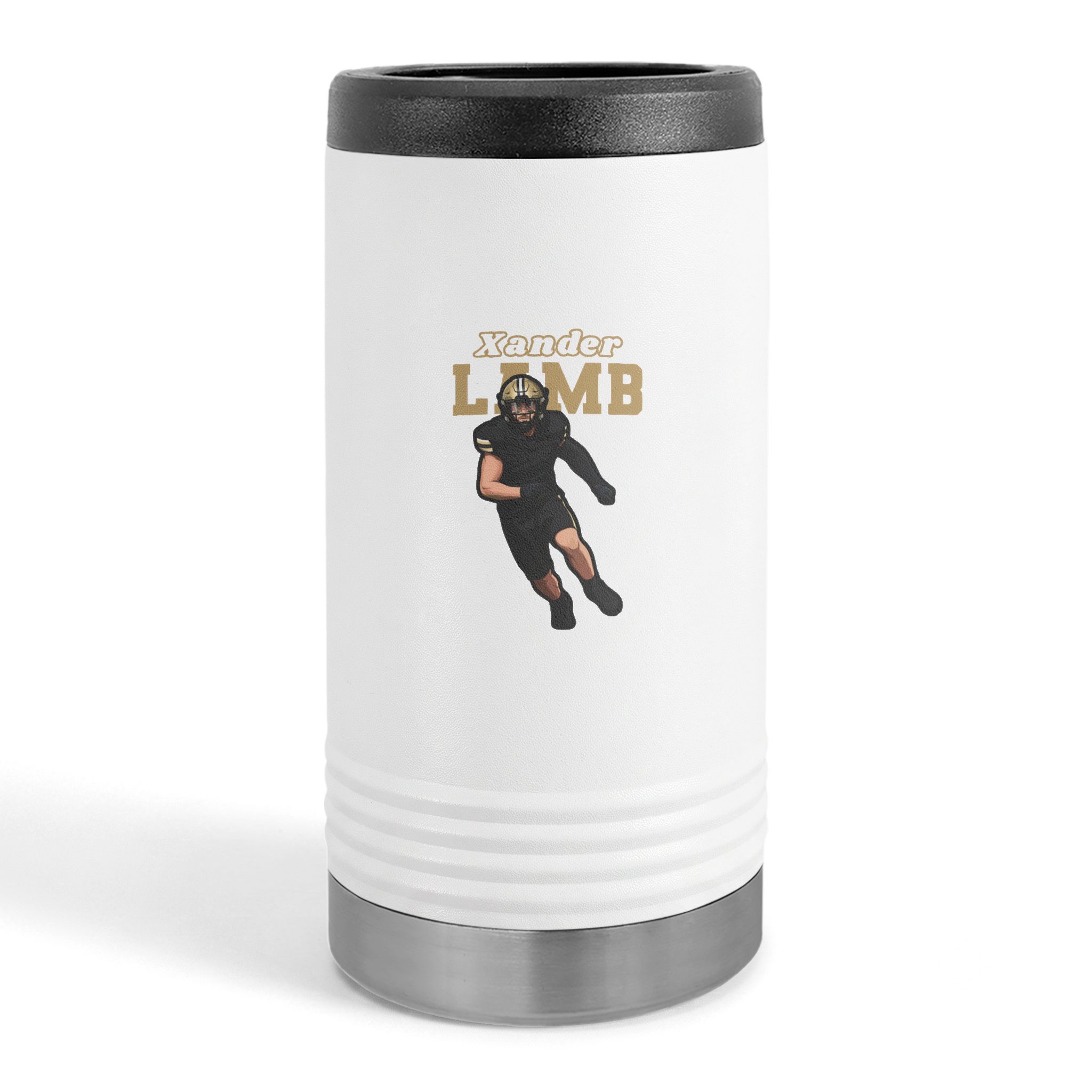 Slim Stainless Can Cooler — character_name_arch in White