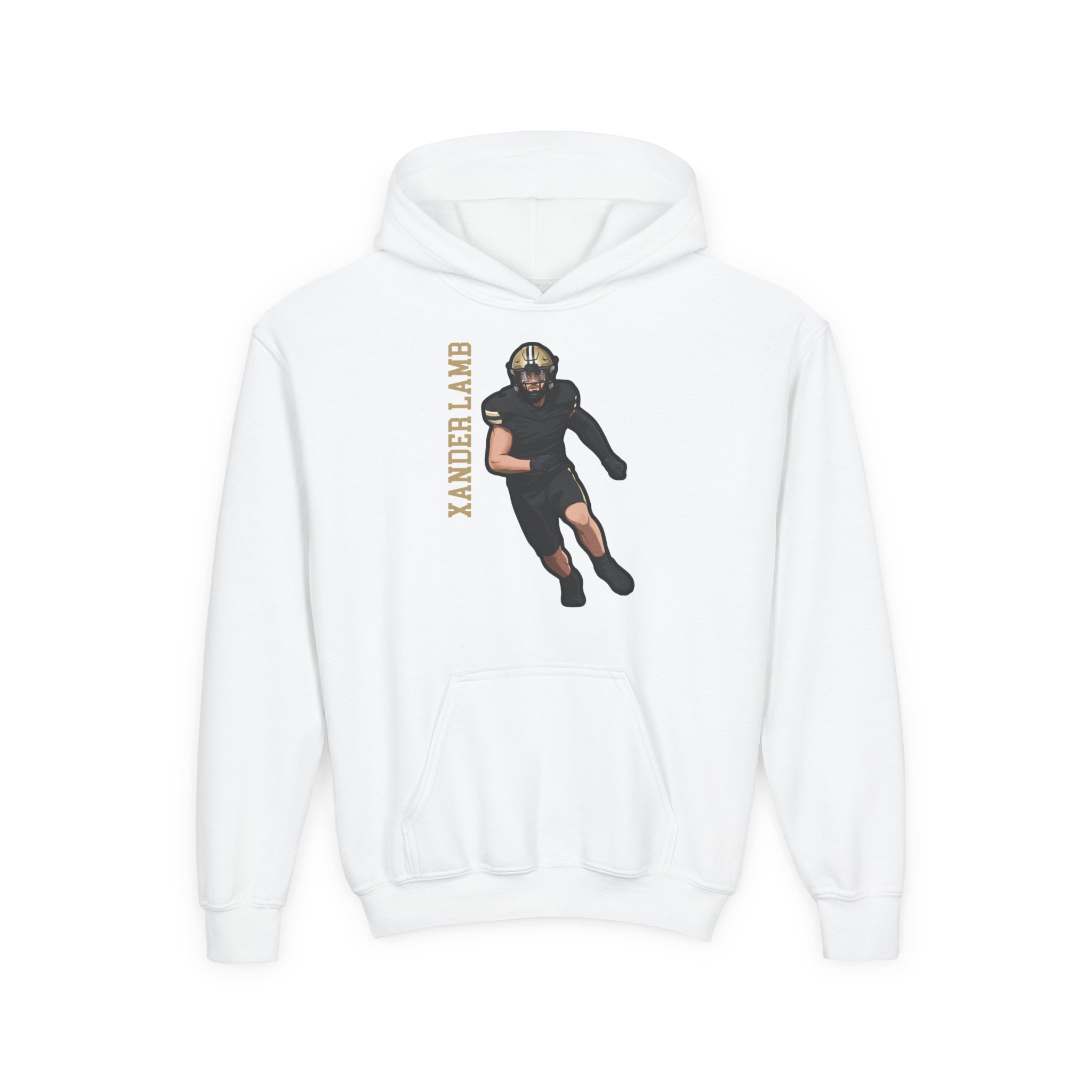 Youth Hoodie — character_name_vertical in White