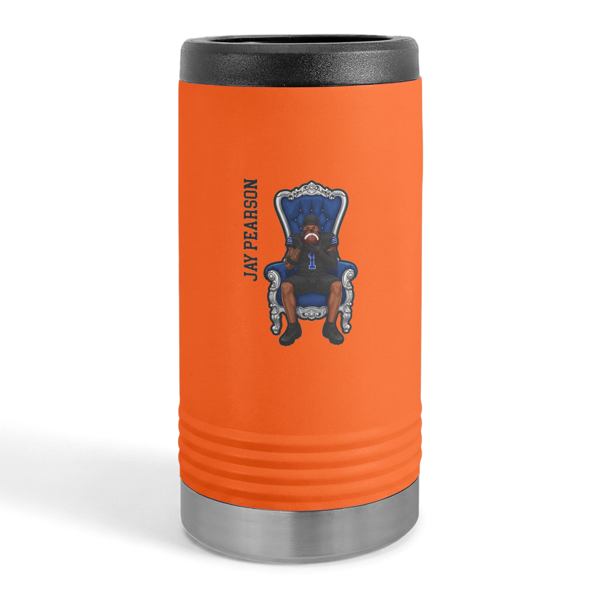 Slim Stainless Can Cooler — character_name_vertical in Orange