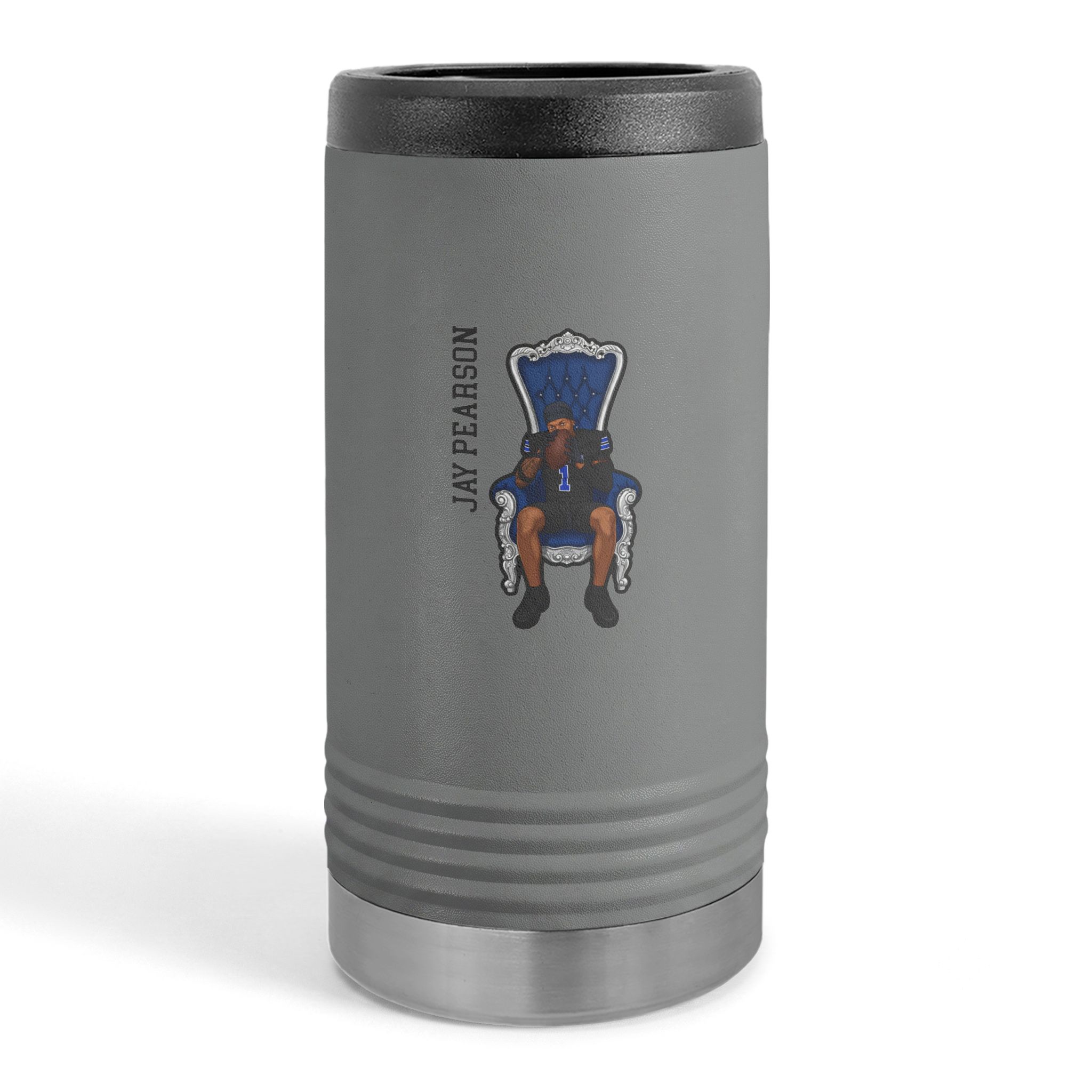 Slim Stainless Can Cooler — character_name_vertical in Grey