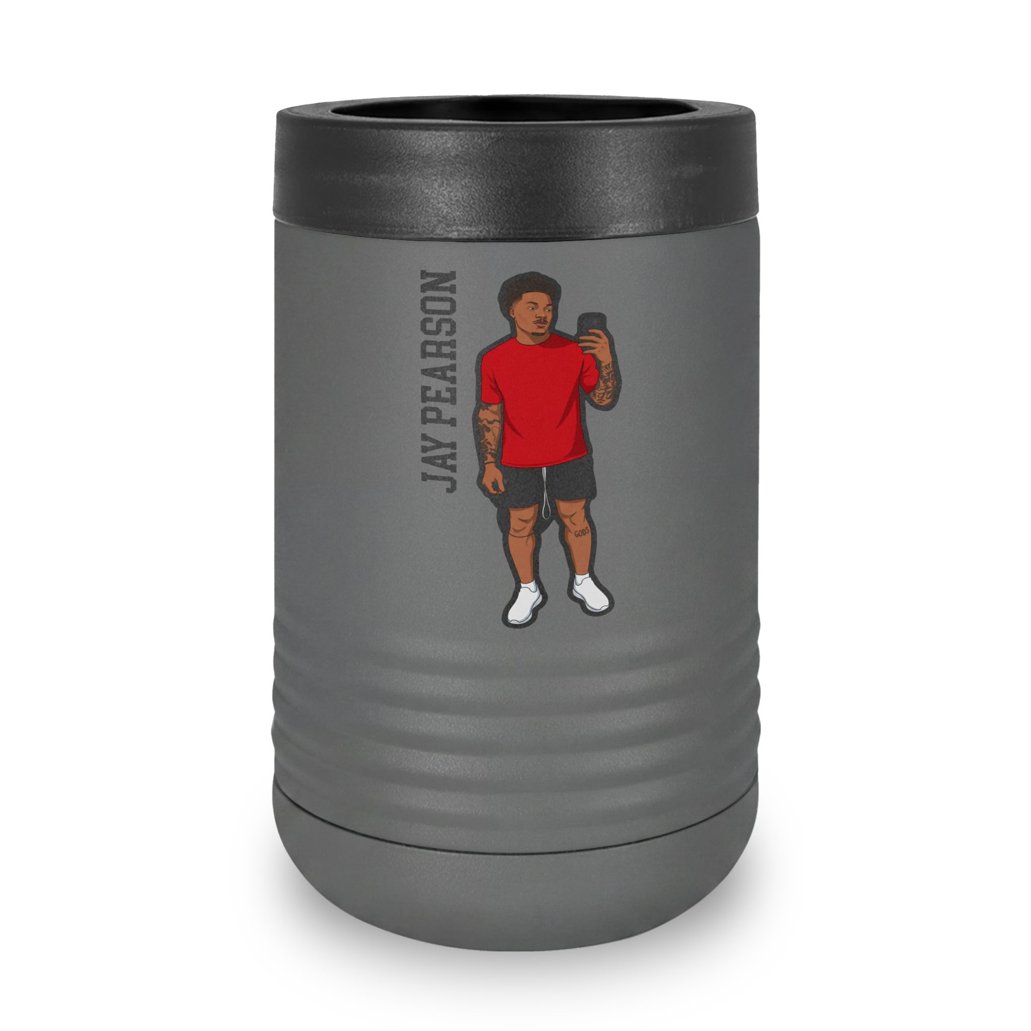 Stainless Can Cooler — character_name_vertical in Grey