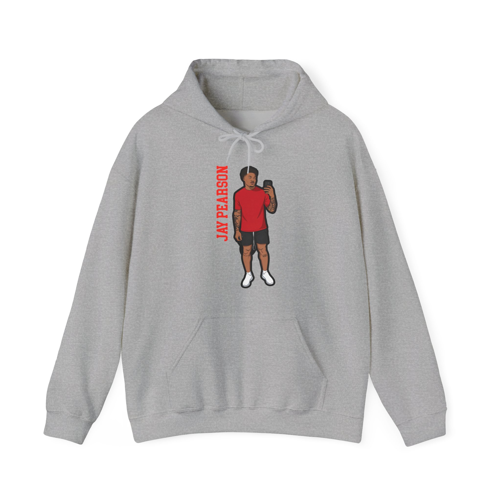 Hoodie — character_name_vertical in Grey
