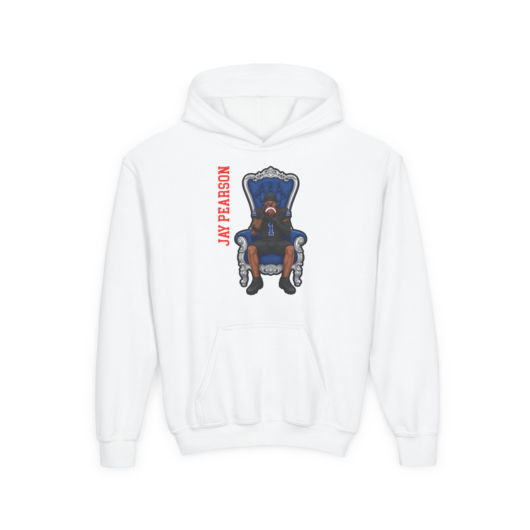 Youth Hoodie — character_name_vertical in White