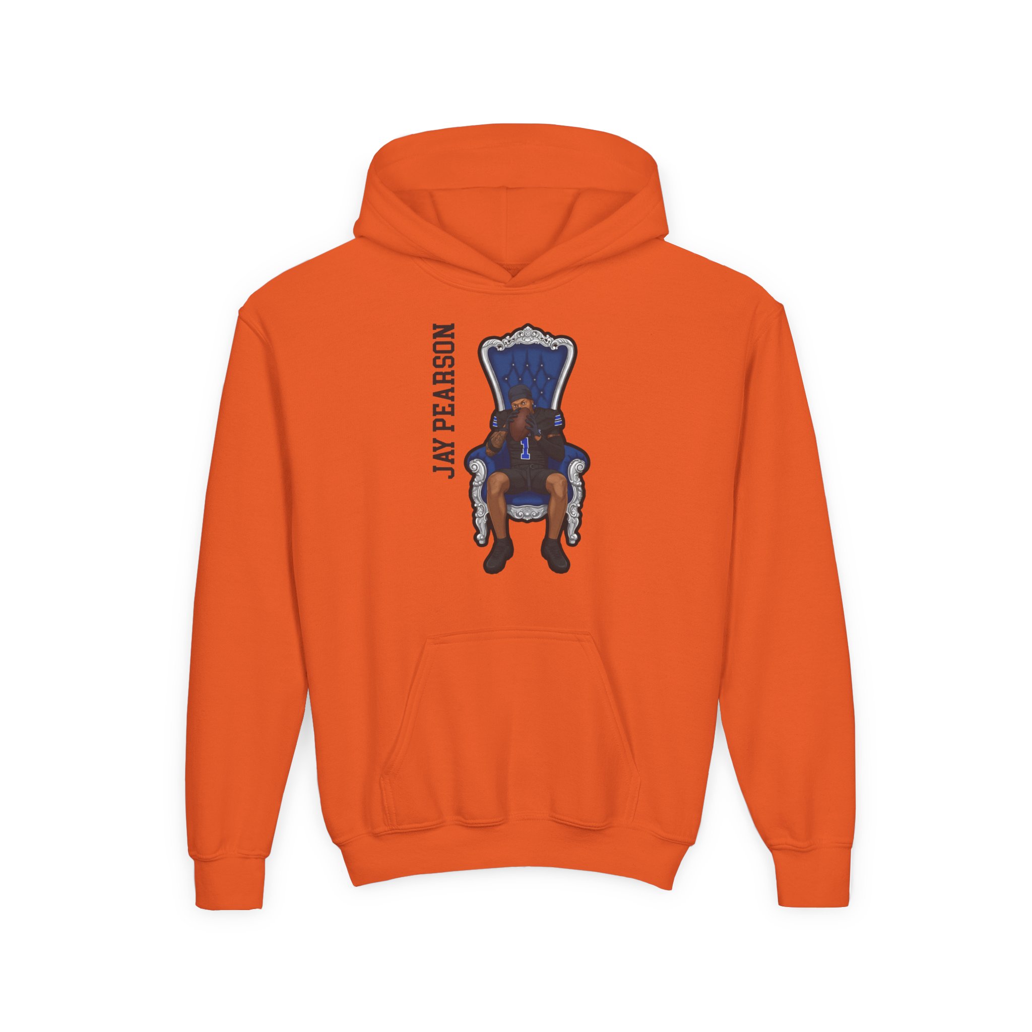 Youth Hoodie — character_name_vertical in Orange