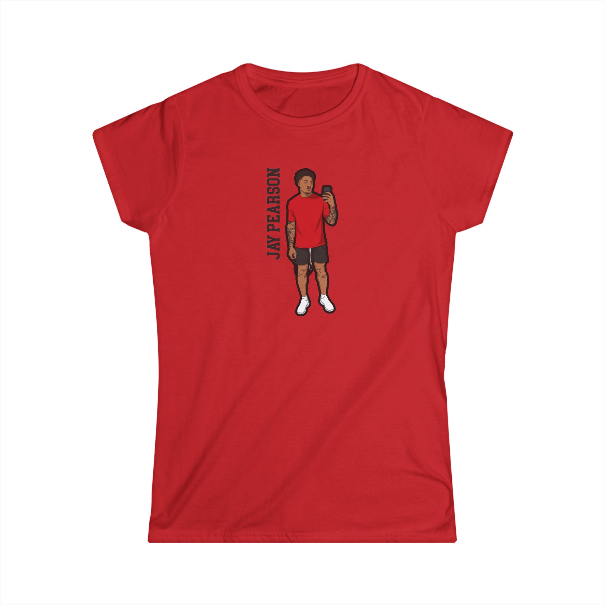 Women's Softstyle Tee — character_name_vertical in Red