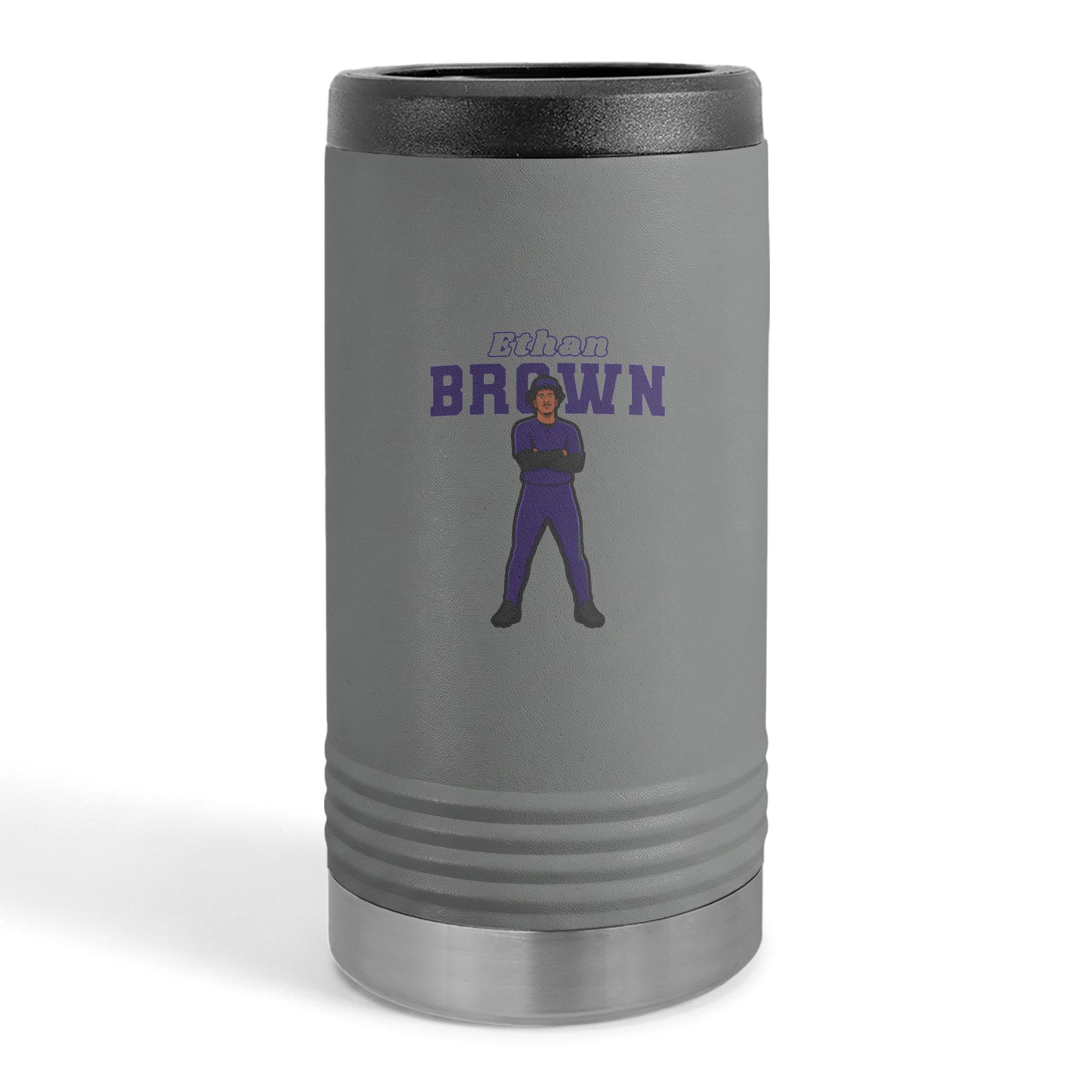 Slim Stainless Can Cooler — character_name_arch in Grey