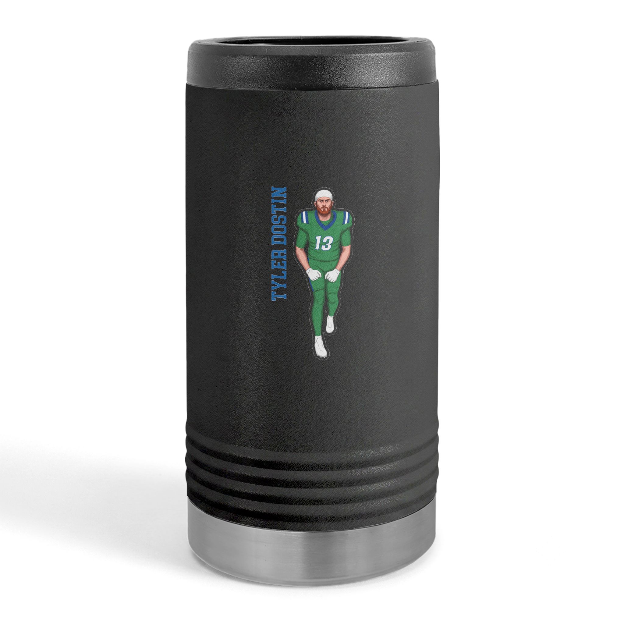 Slim Stainless Can Cooler — character_name_vertical in Black