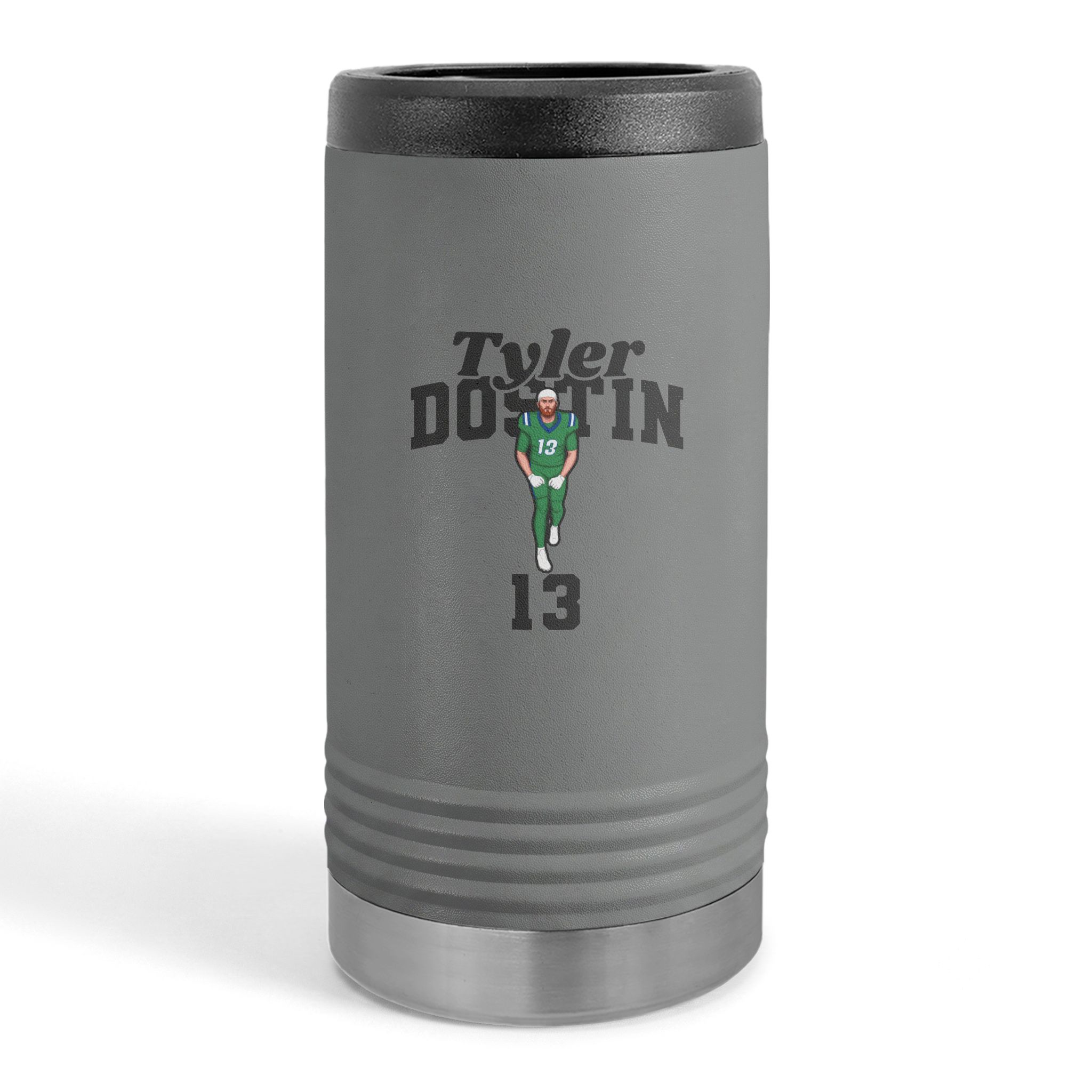 Slim Stainless Can Cooler — character_signature_arch in Grey