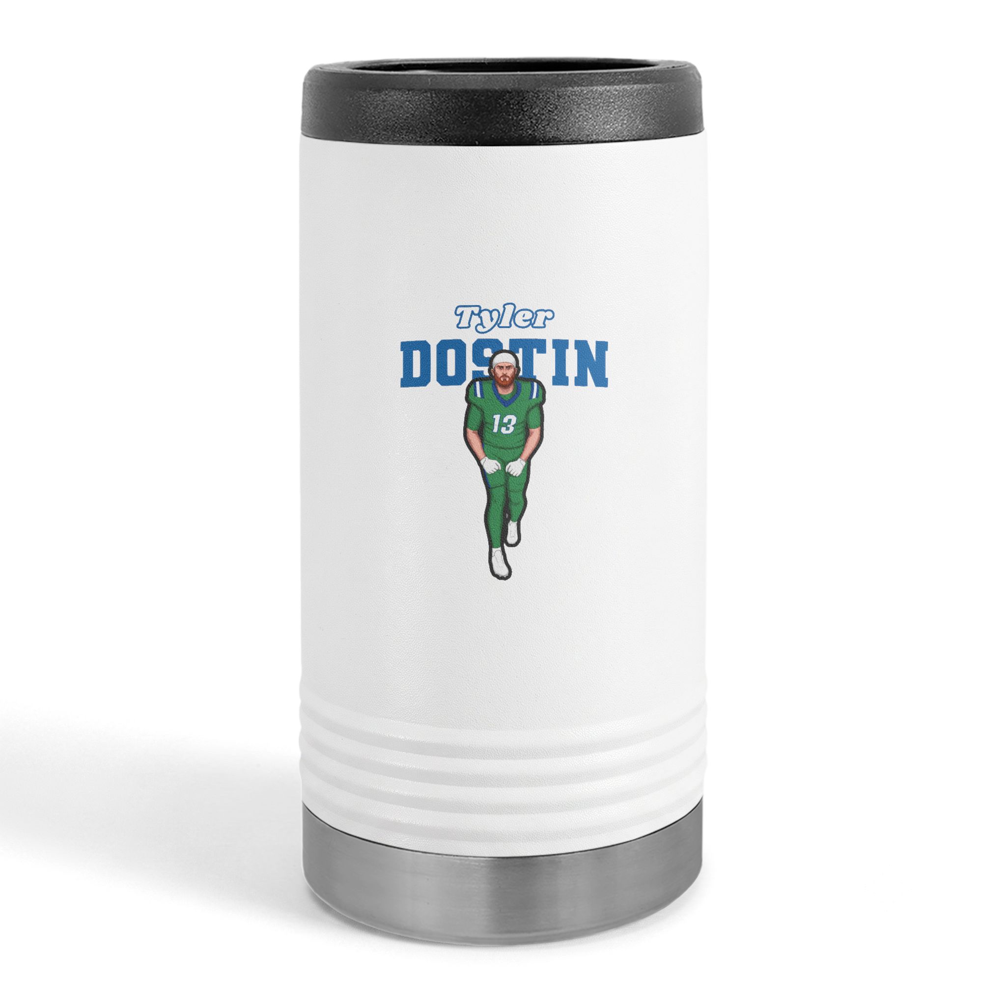 Slim Stainless Can Cooler — character_name_arch in White