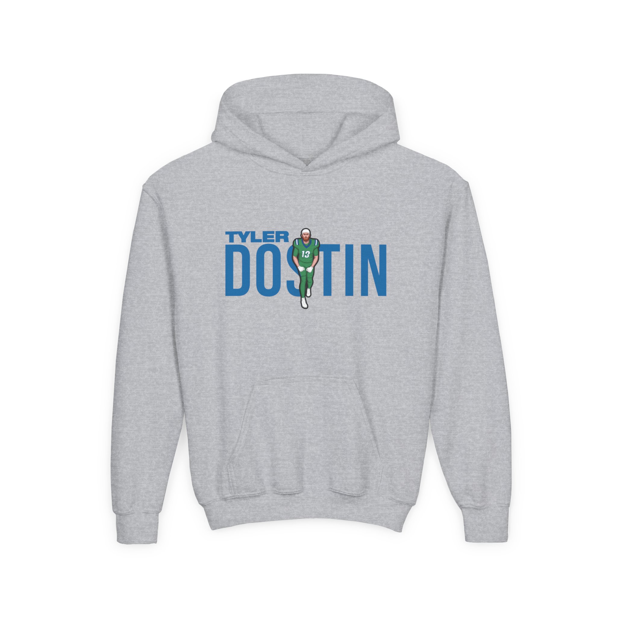 Youth Hoodie — character_player_name in Grey