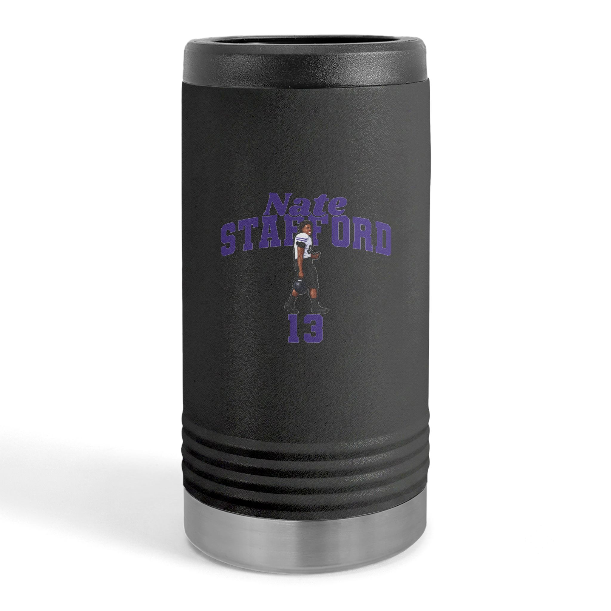 Slim Stainless Can Cooler — character_signature_arch in Black