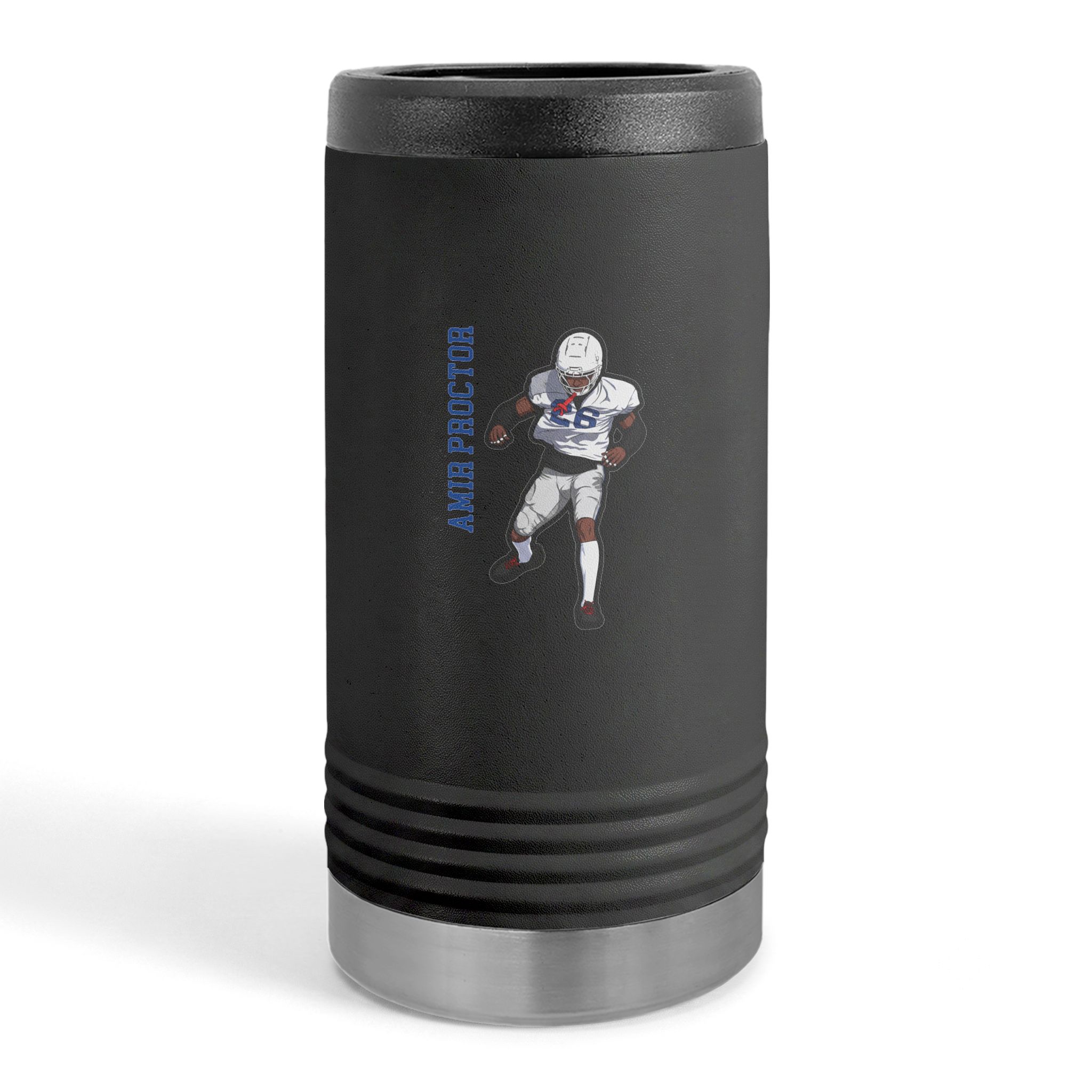 Slim Stainless Can Cooler — character_name_vertical in Black