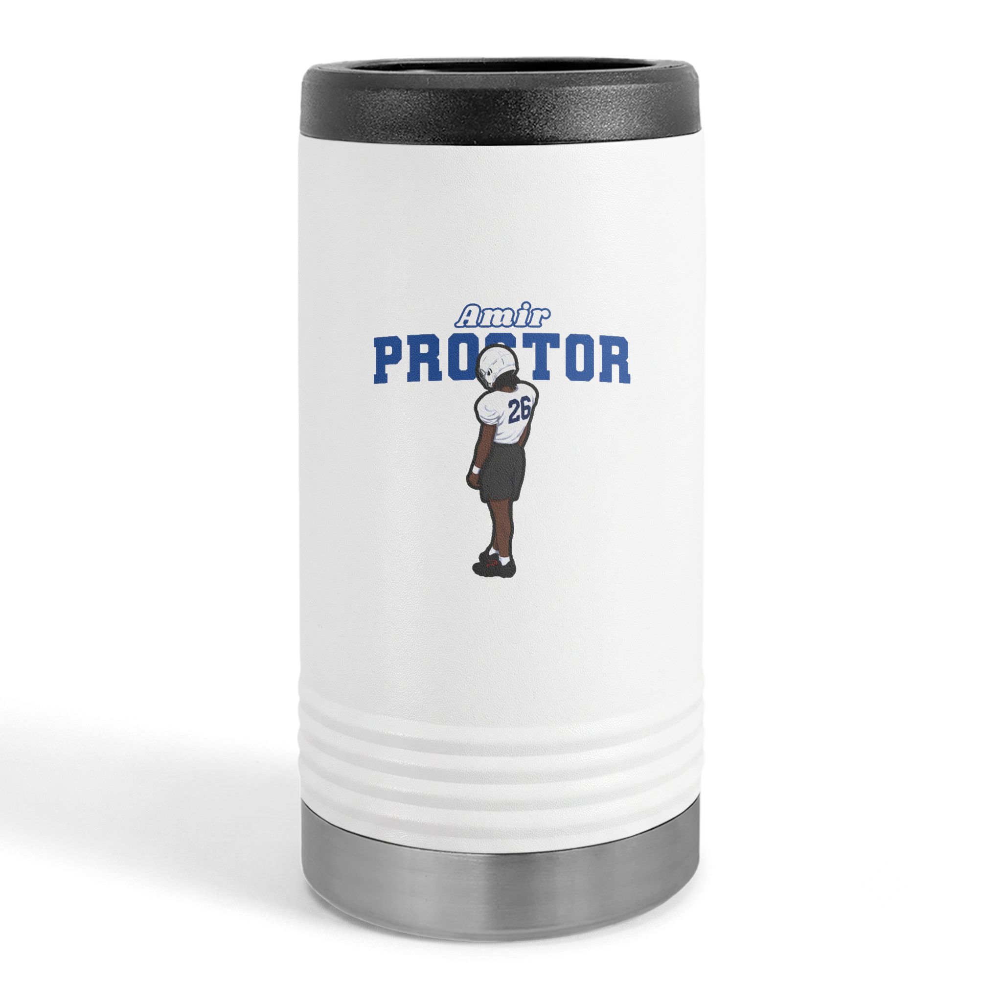 Slim Stainless Can Cooler — character_name_arch in White