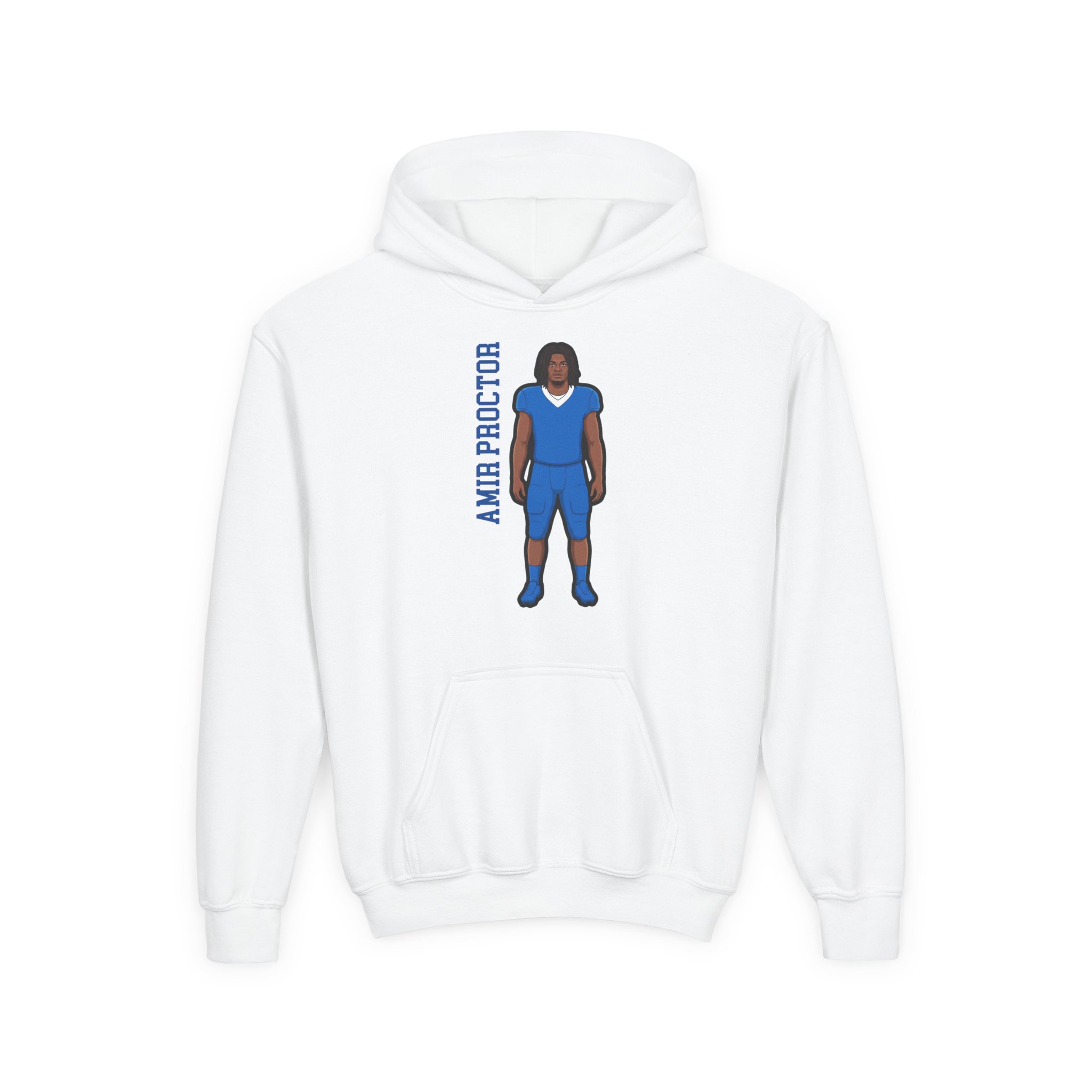 Youth Hoodie — character_name_vertical in White