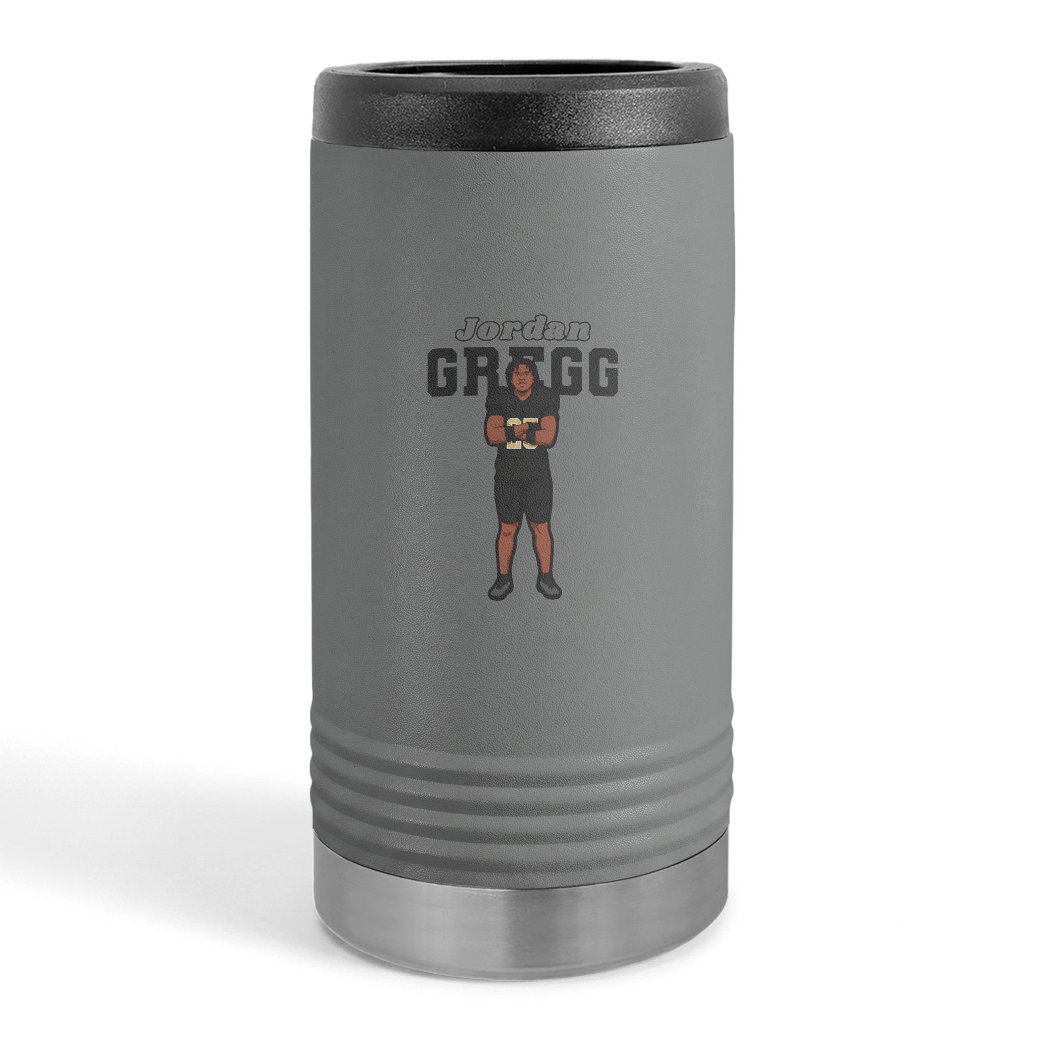 Slim Stainless Can Cooler — character_name_arch in Grey