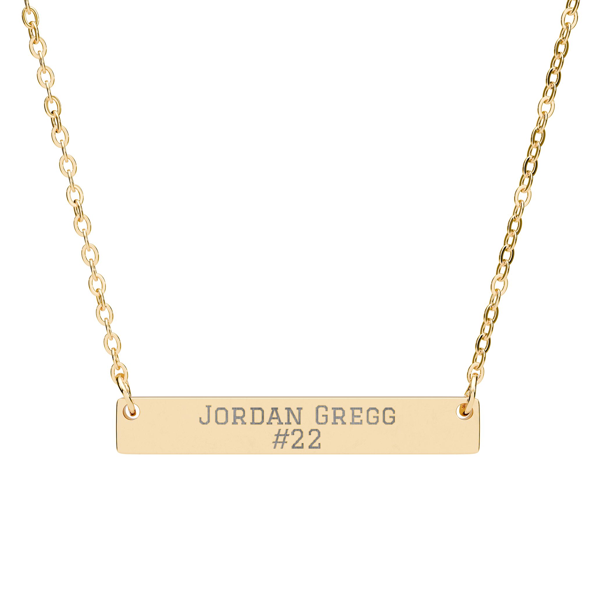 Engraved Bar Necklace — Name & Number in Gold
