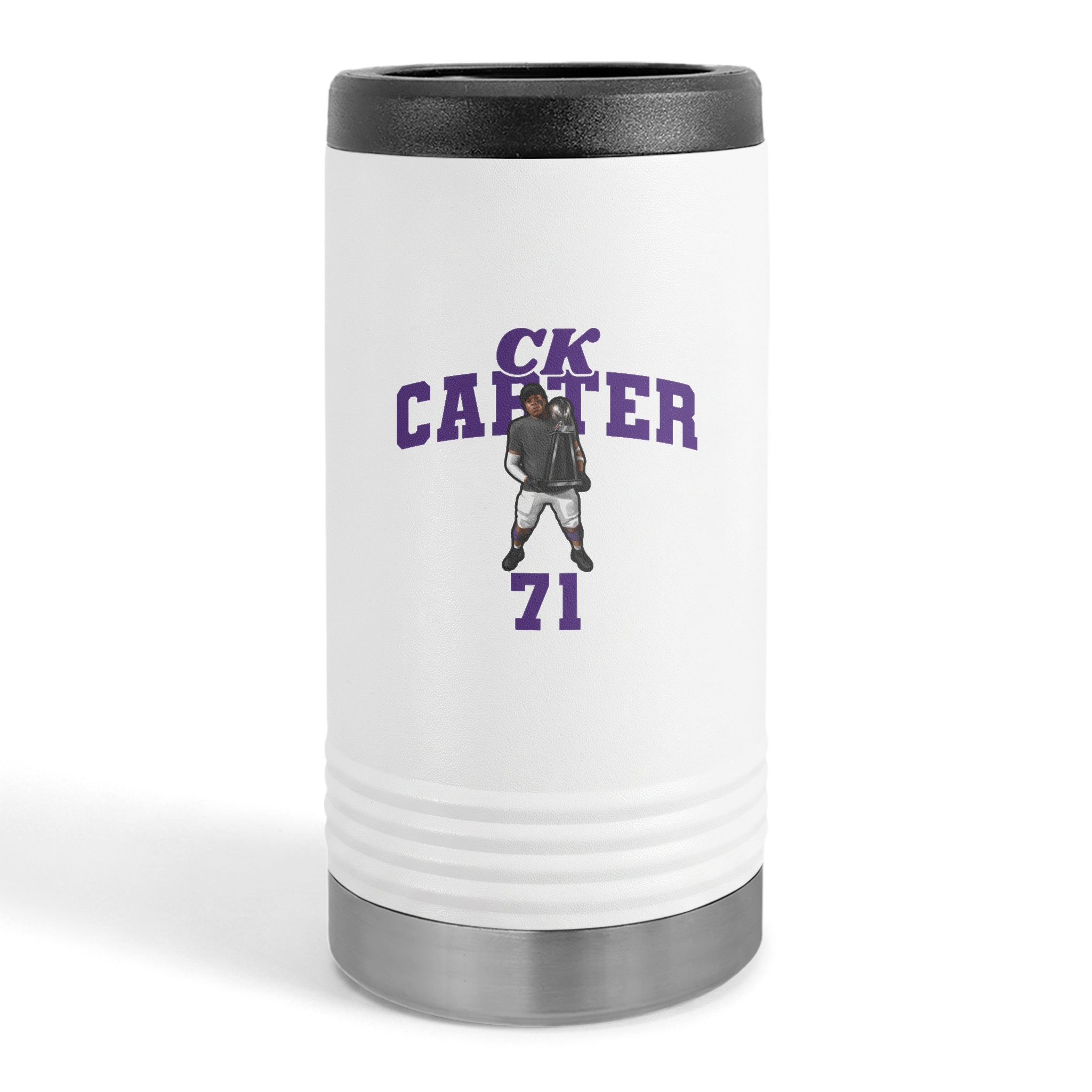 Slim Stainless Can Cooler — character_signature_arch in White