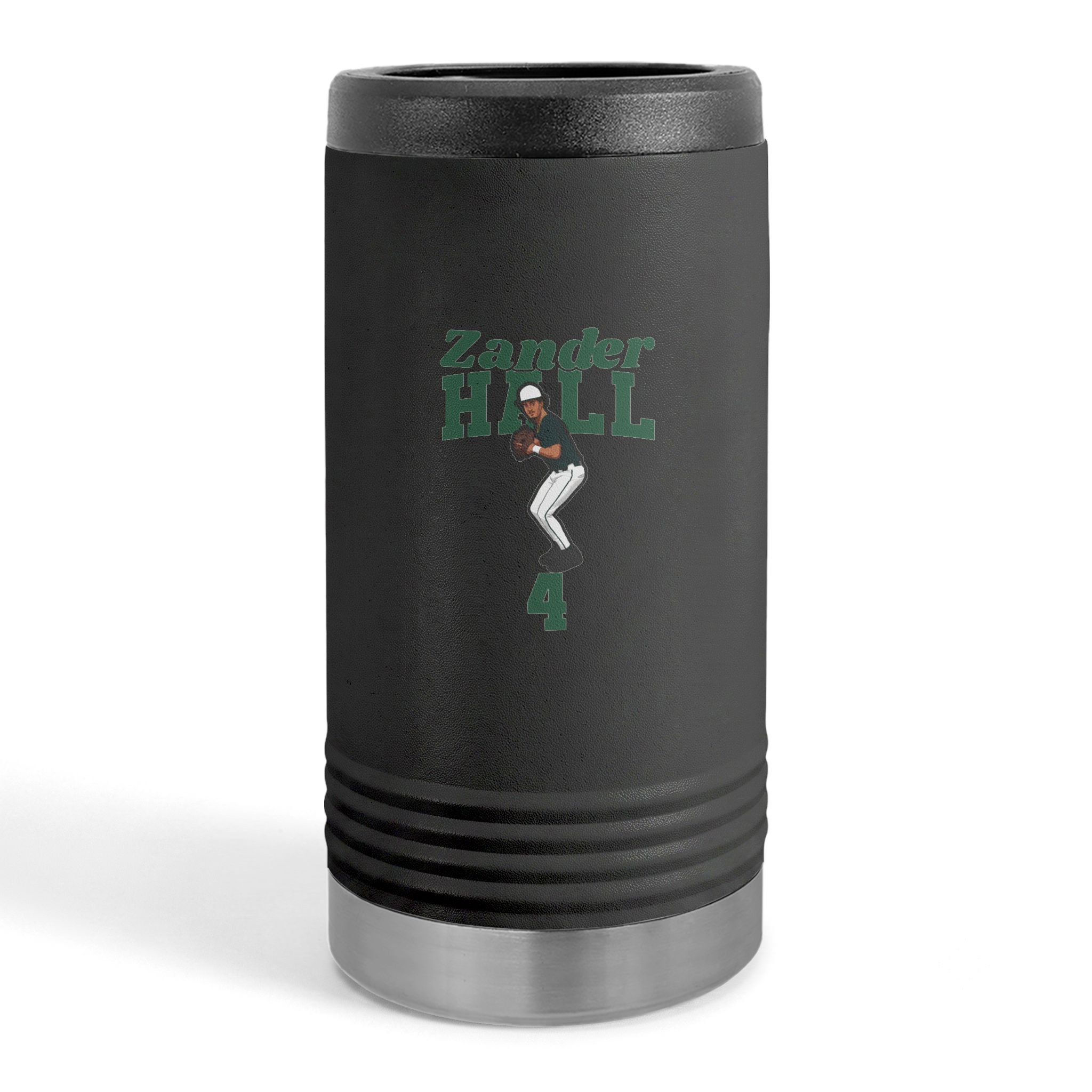 Slim Stainless Can Cooler — character_signature_arch in Black