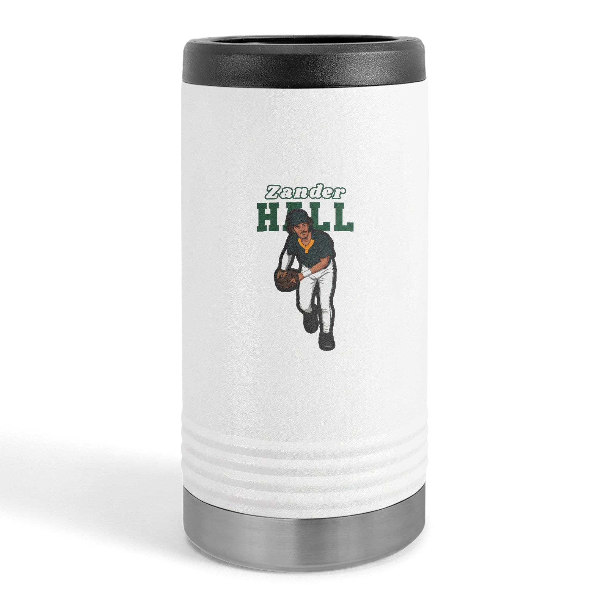 Slim Stainless Can Cooler — character_name_arch in White