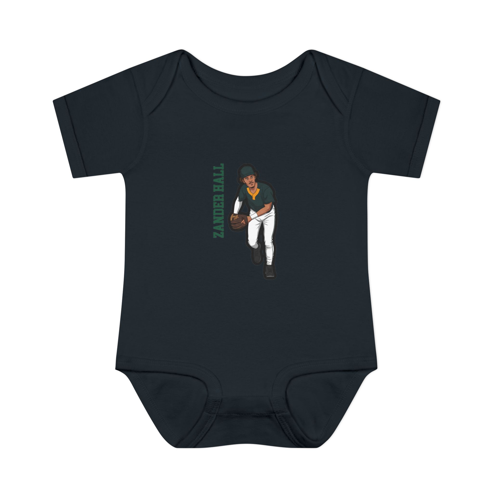 Baby Onesie — character_name_vertical in Black