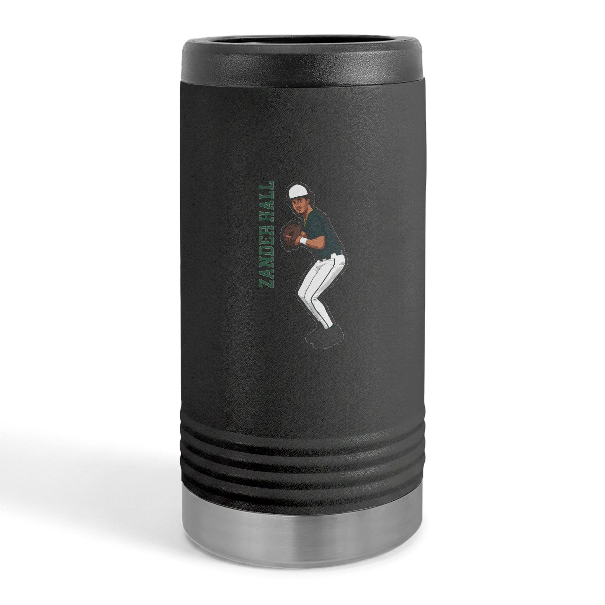 Slim Stainless Can Cooler — character_name_vertical in Black