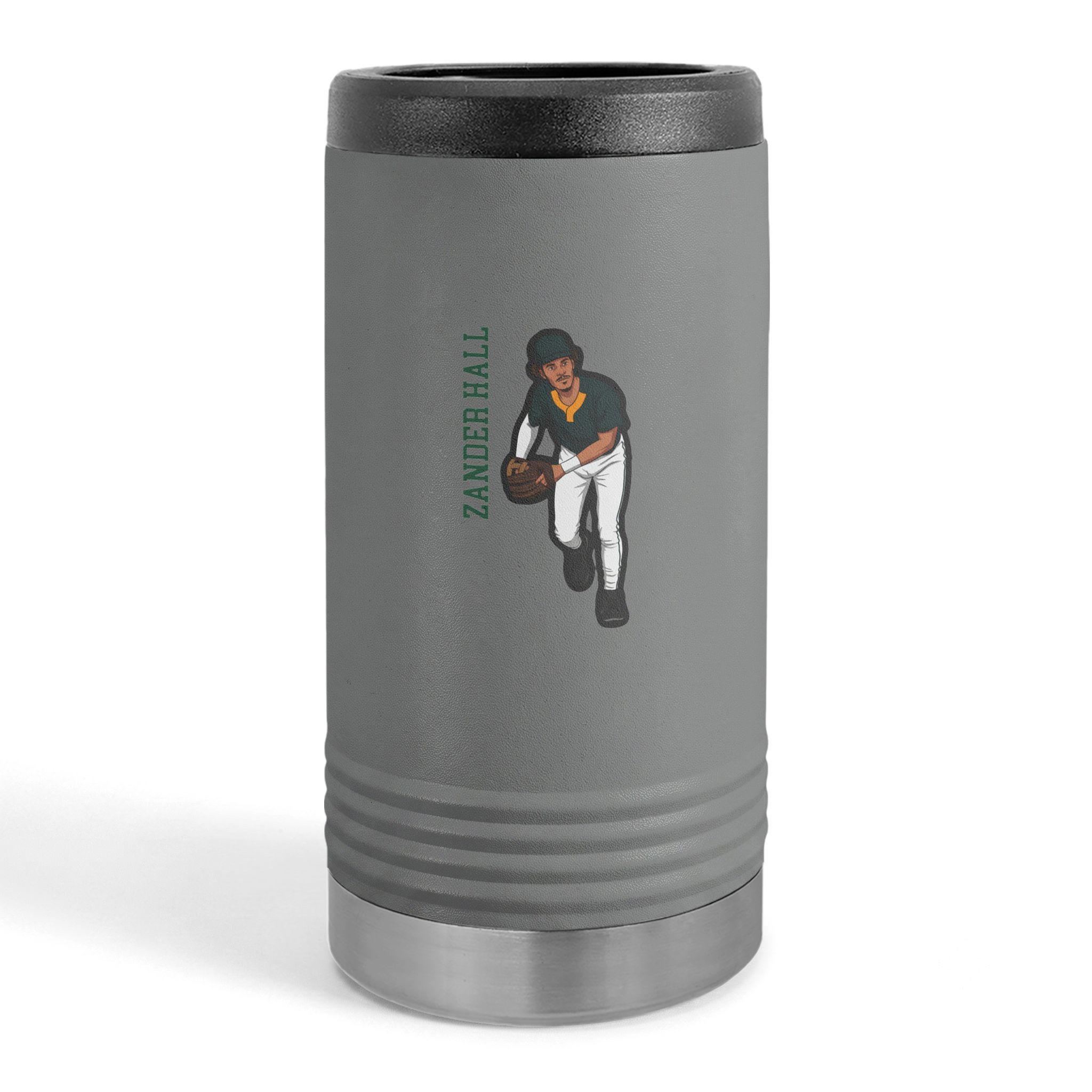 Slim Stainless Can Cooler — character_name_vertical in Grey
