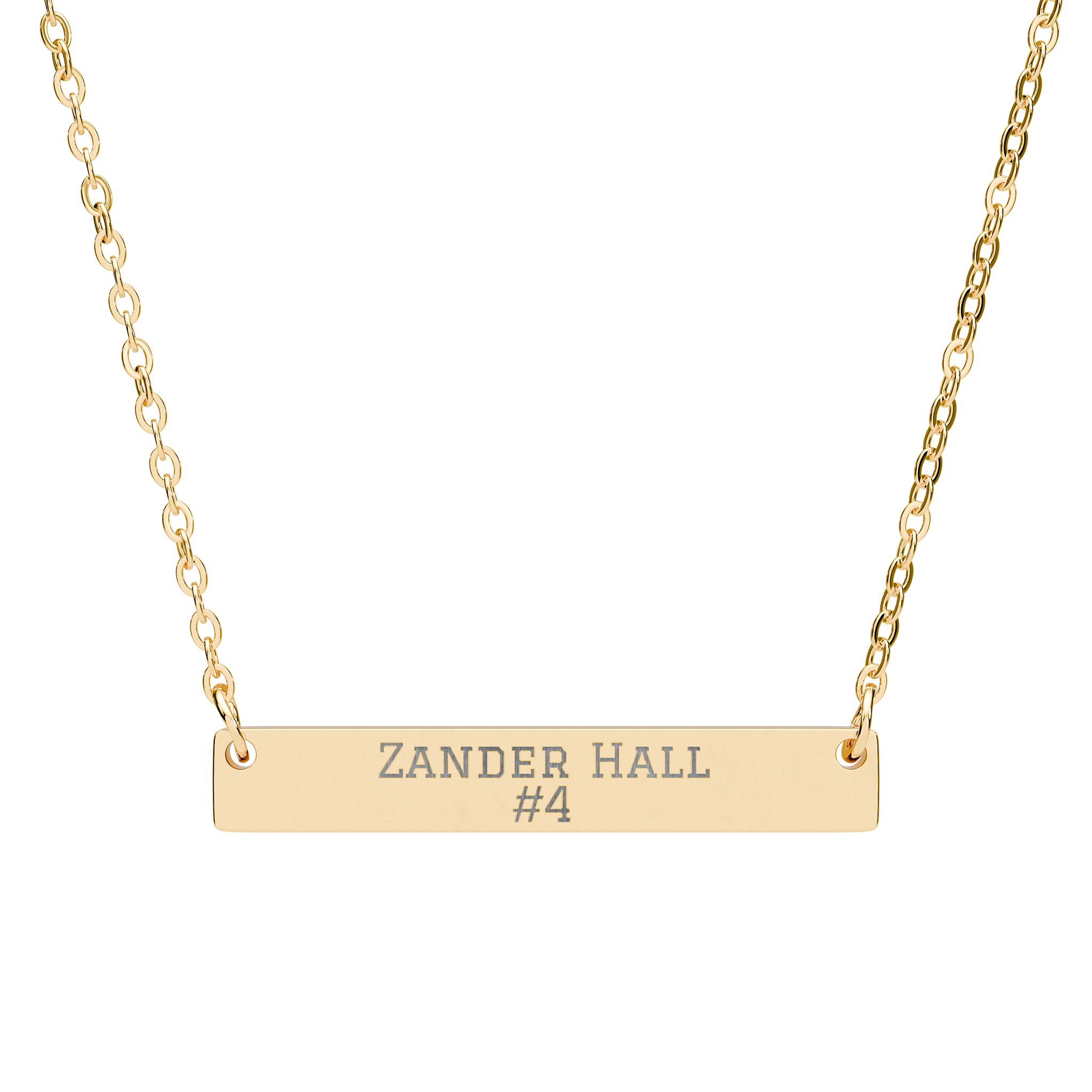 Engraved Bar Necklace — Name & Number in Gold