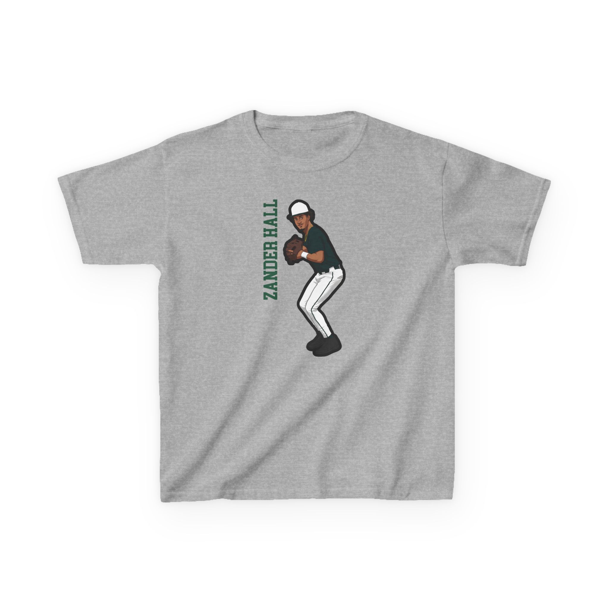 Youth Tee — character_name_vertical in Grey