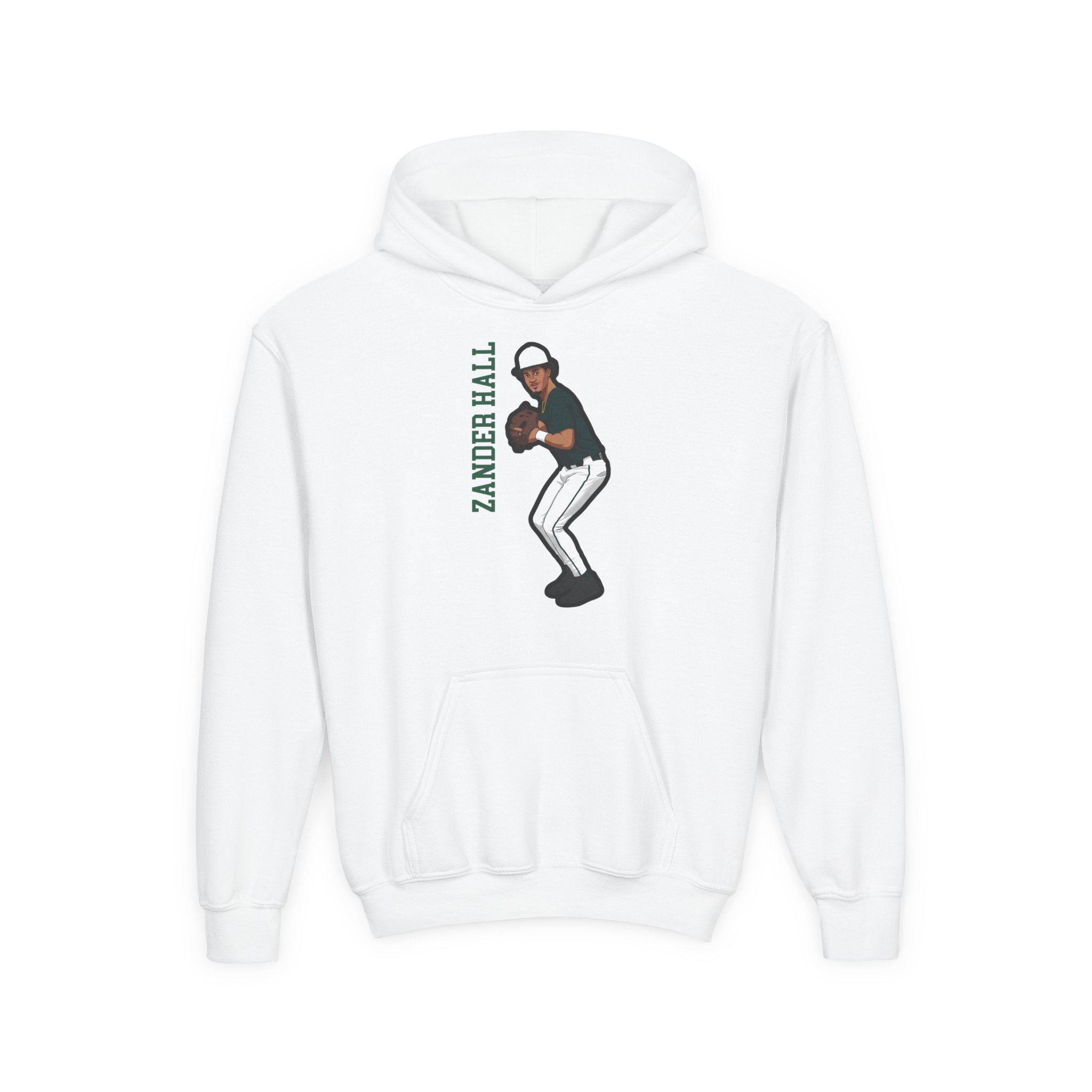 Youth Hoodie — character_name_vertical in White