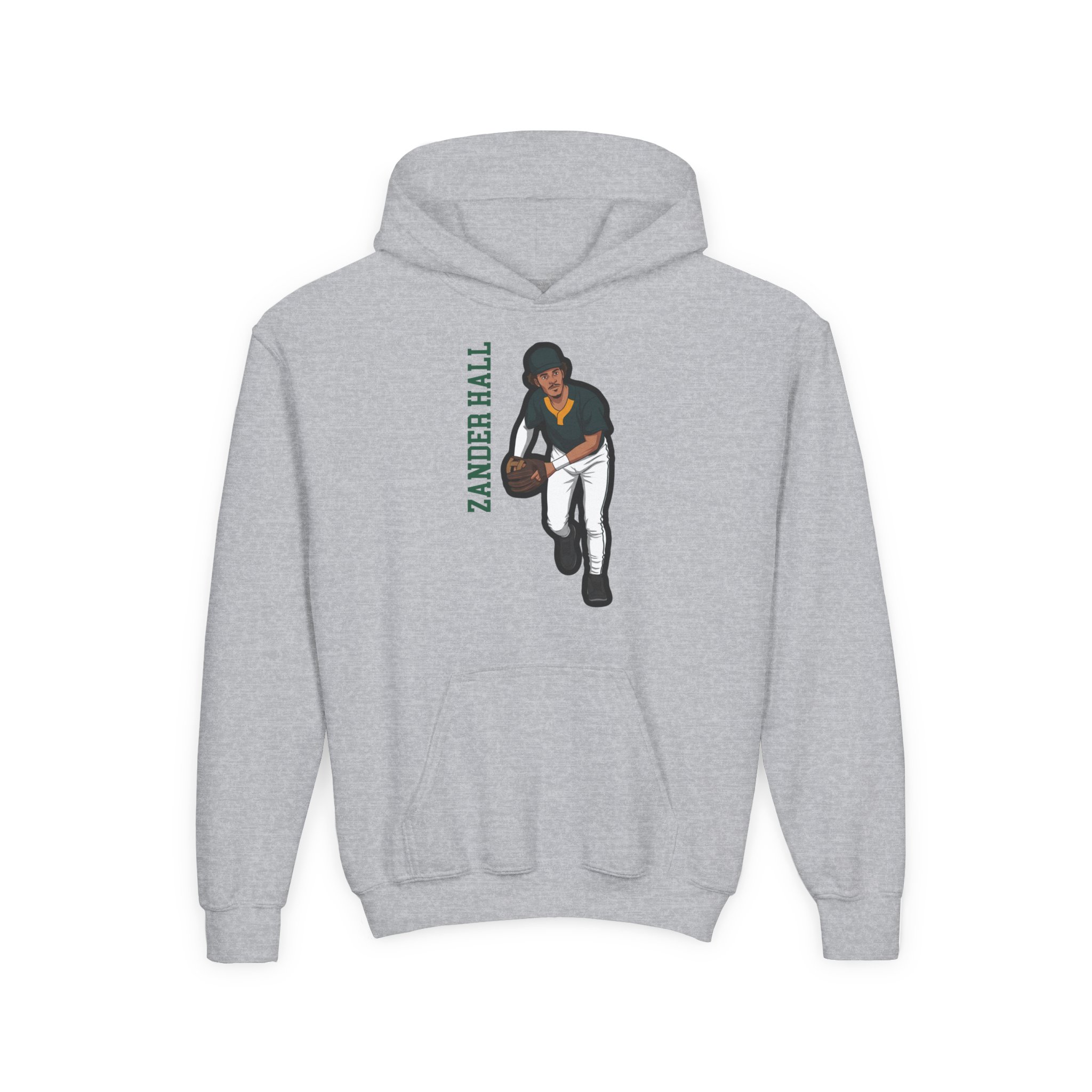 Youth Hoodie — character_name_vertical in Grey