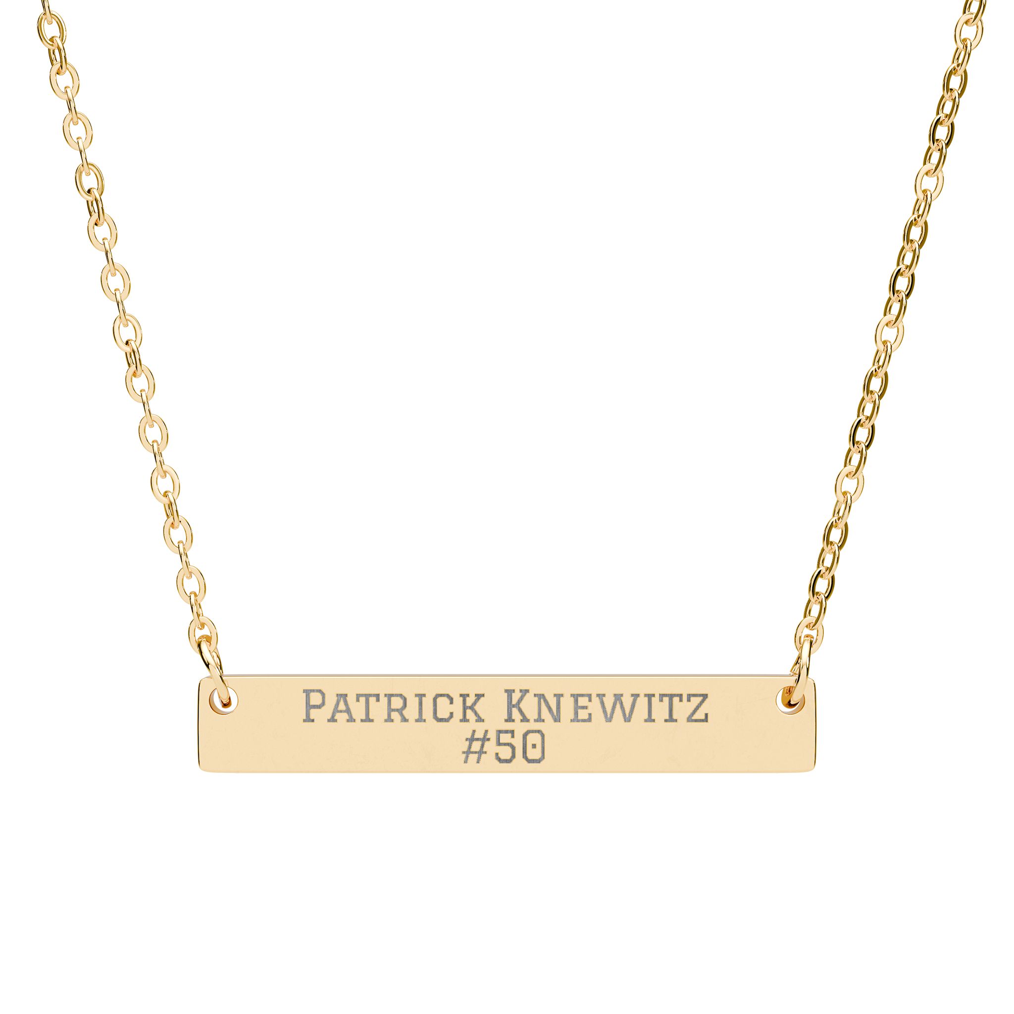 Engraved Bar Necklace — Name & Number in Gold