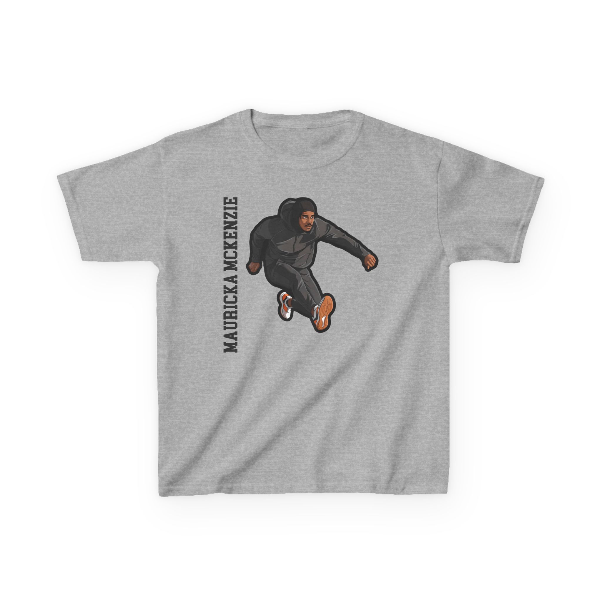 Youth Tee — character_name_vertical in Grey