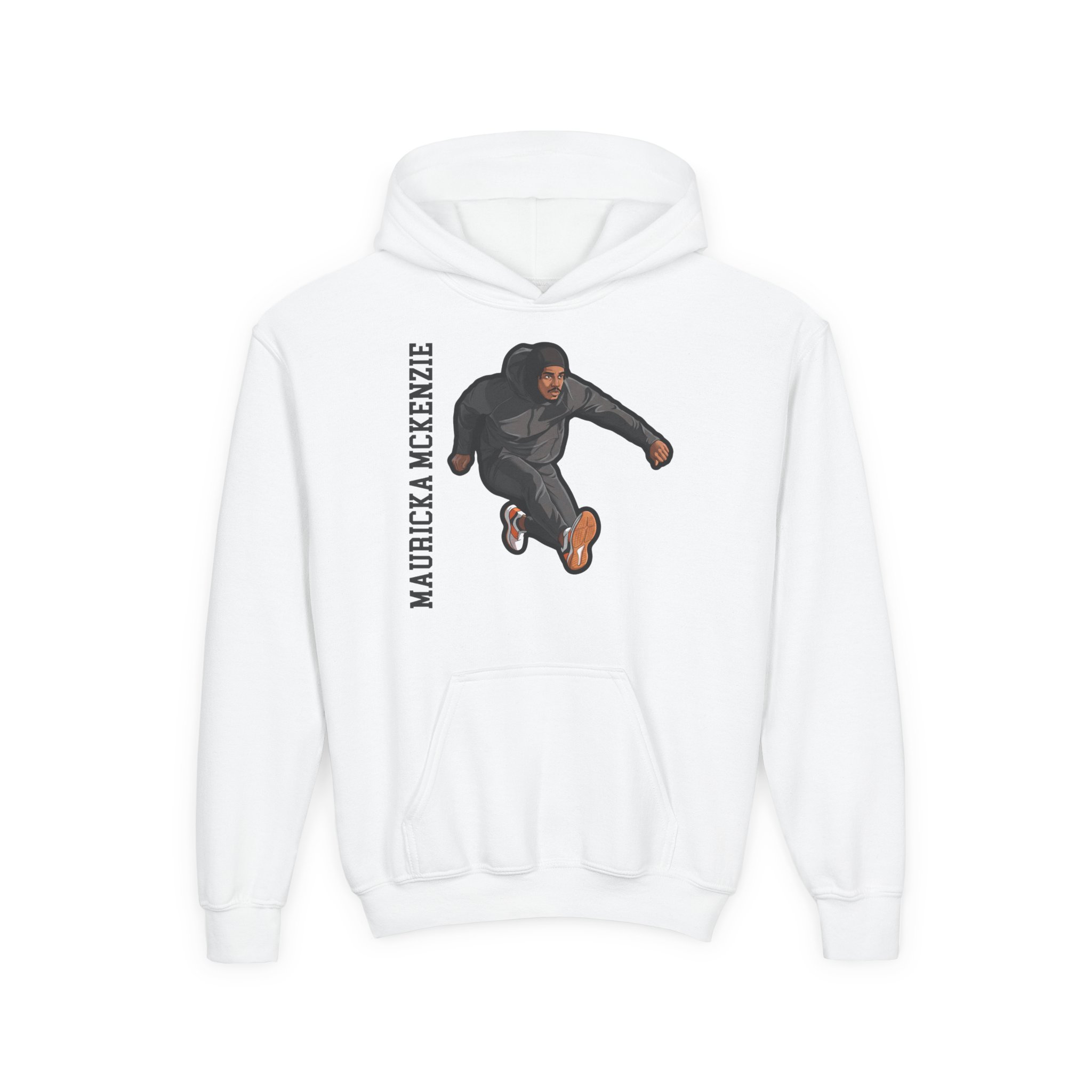 Youth Hoodie — character_name_vertical in White
