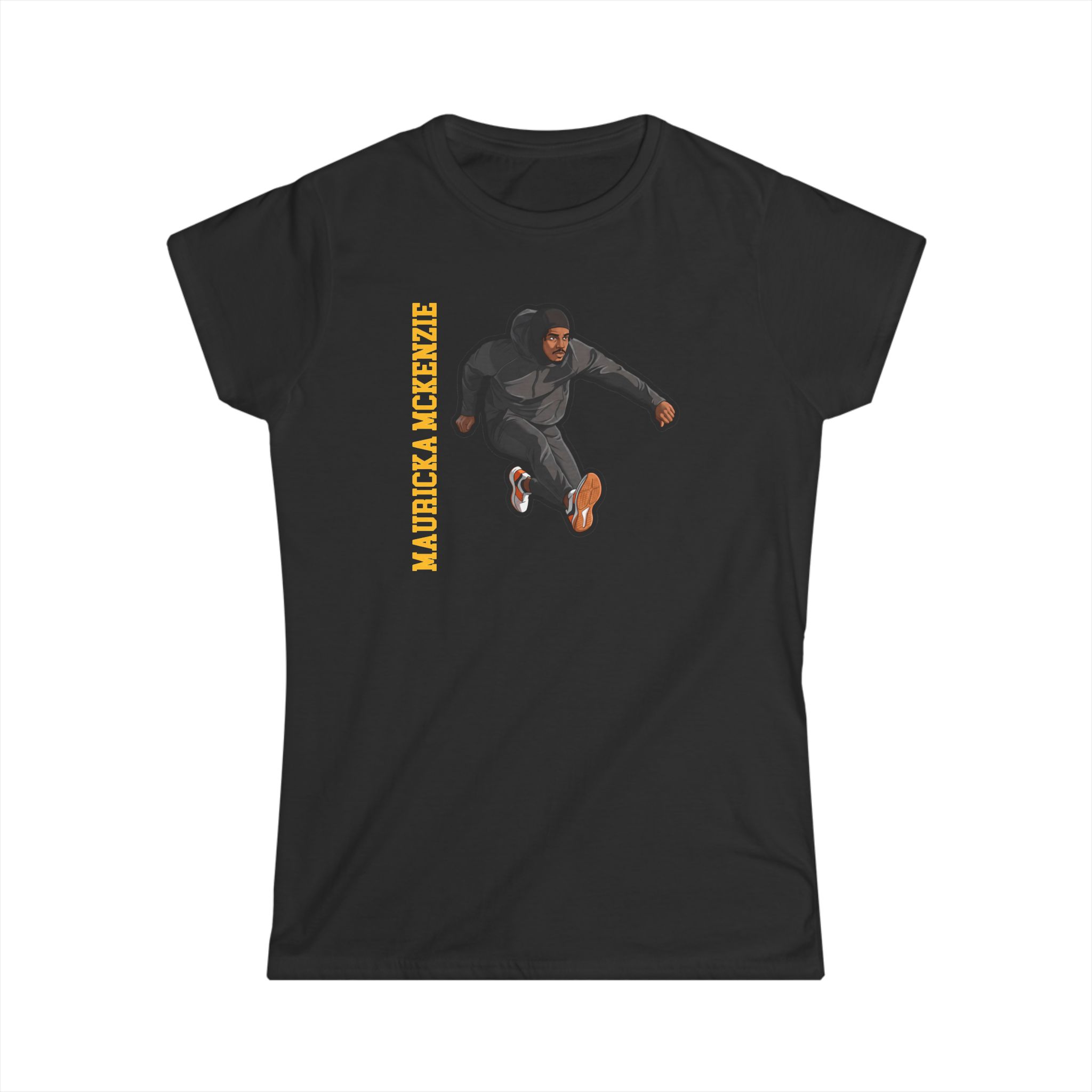 Women's Softstyle Tee — character_name_vertical in Black