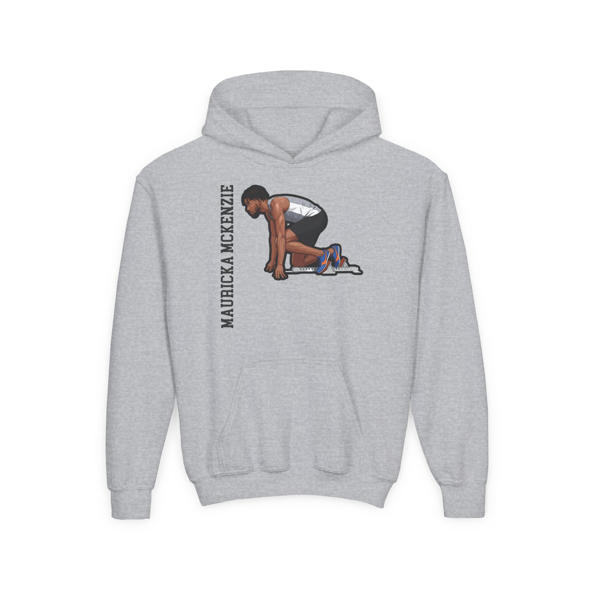 Youth Hoodie — character_name_vertical in Grey