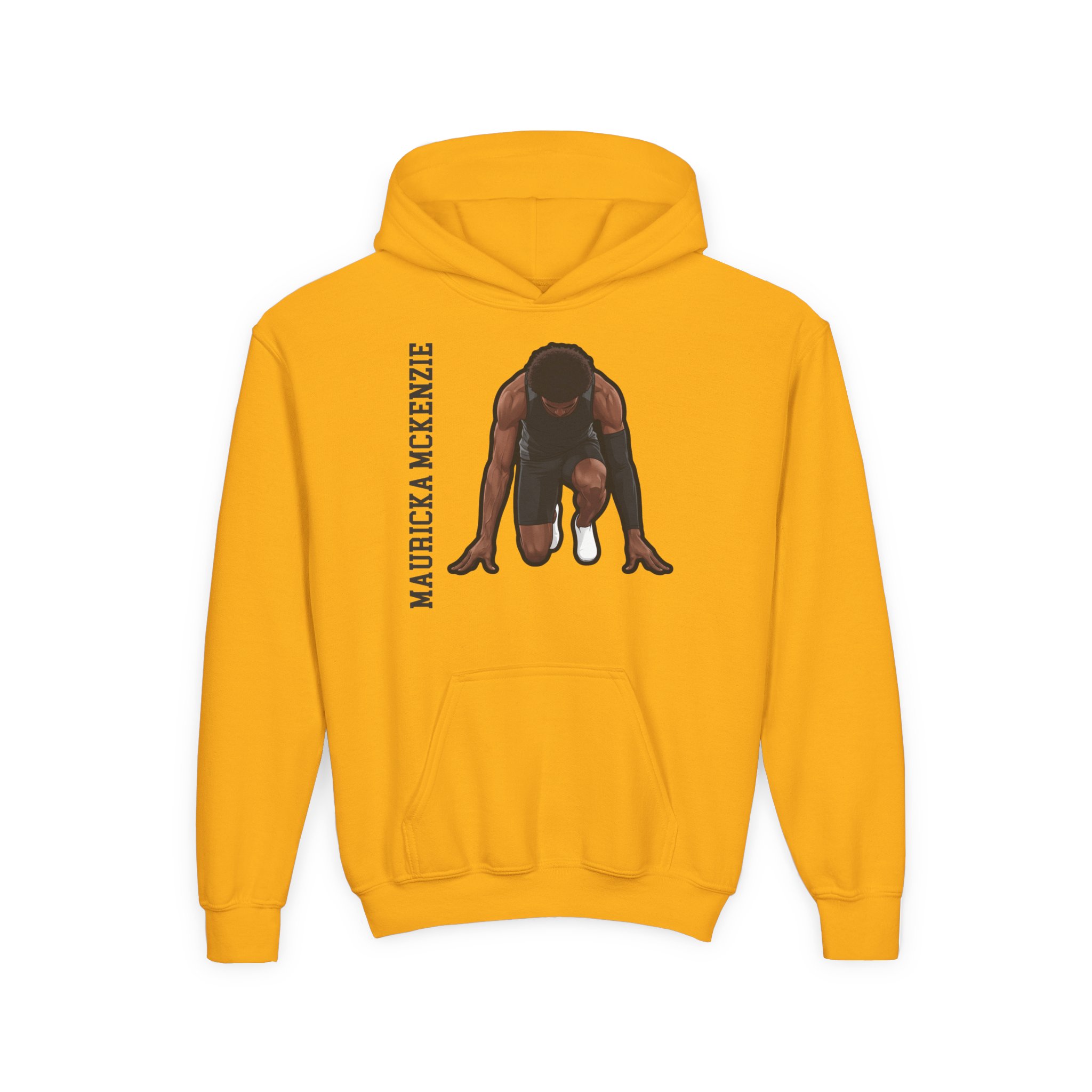 Youth Hoodie — character_name_vertical in Gold