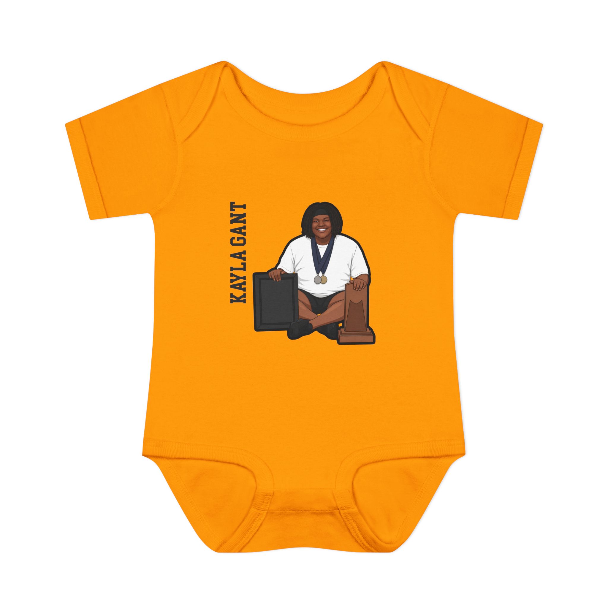 Baby Onesie — character_name_vertical in Gold