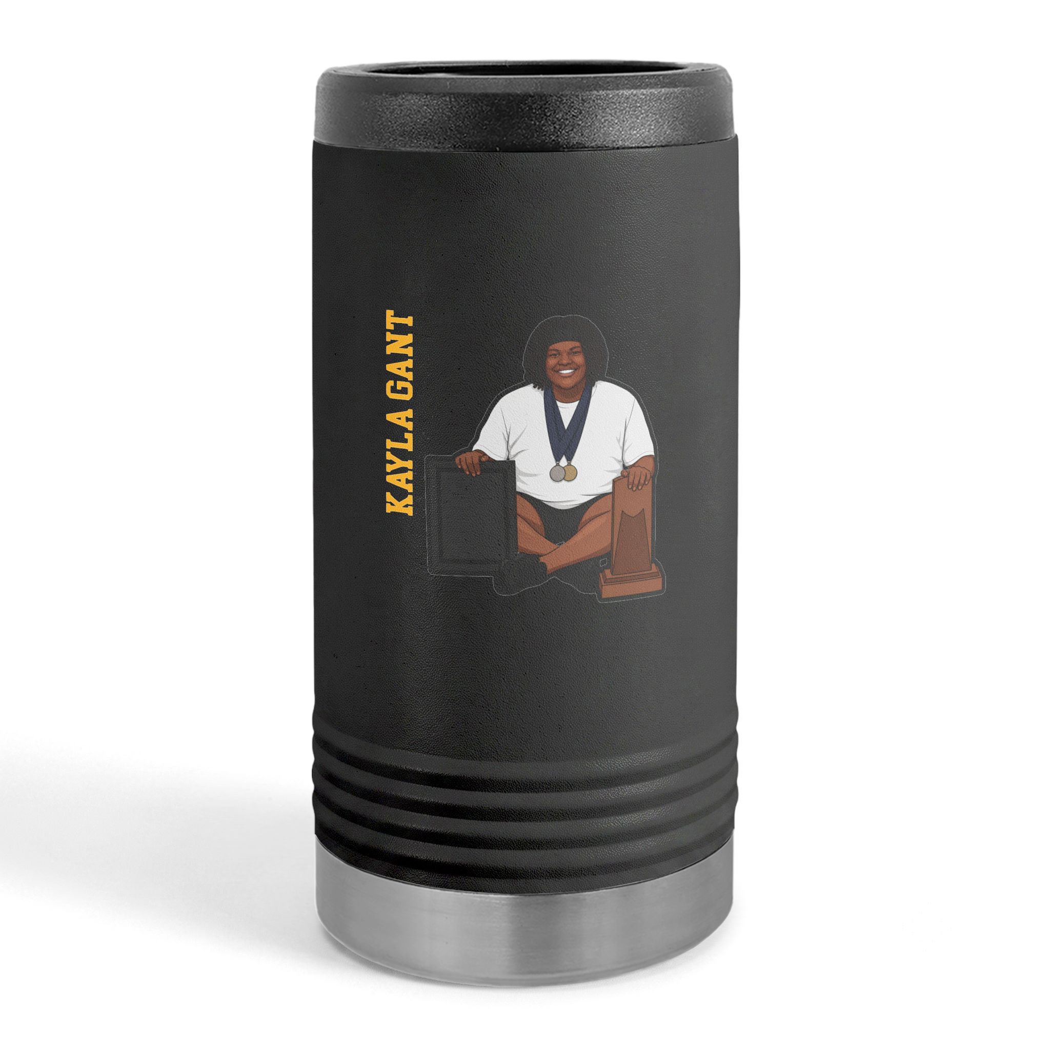 Slim Stainless Can Cooler — character_name_vertical in Black