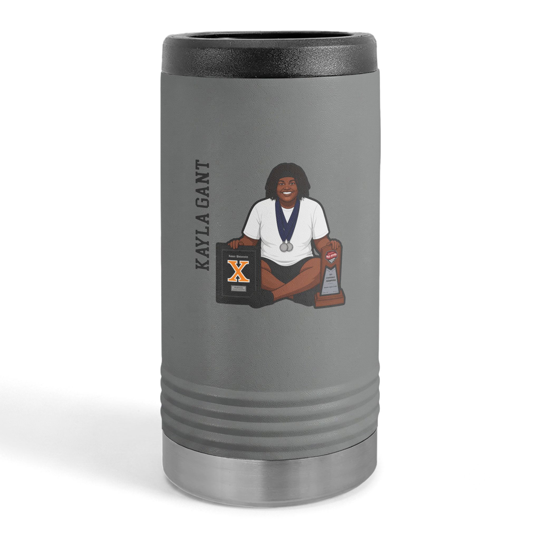 Slim Stainless Can Cooler — character_name_vertical in Grey