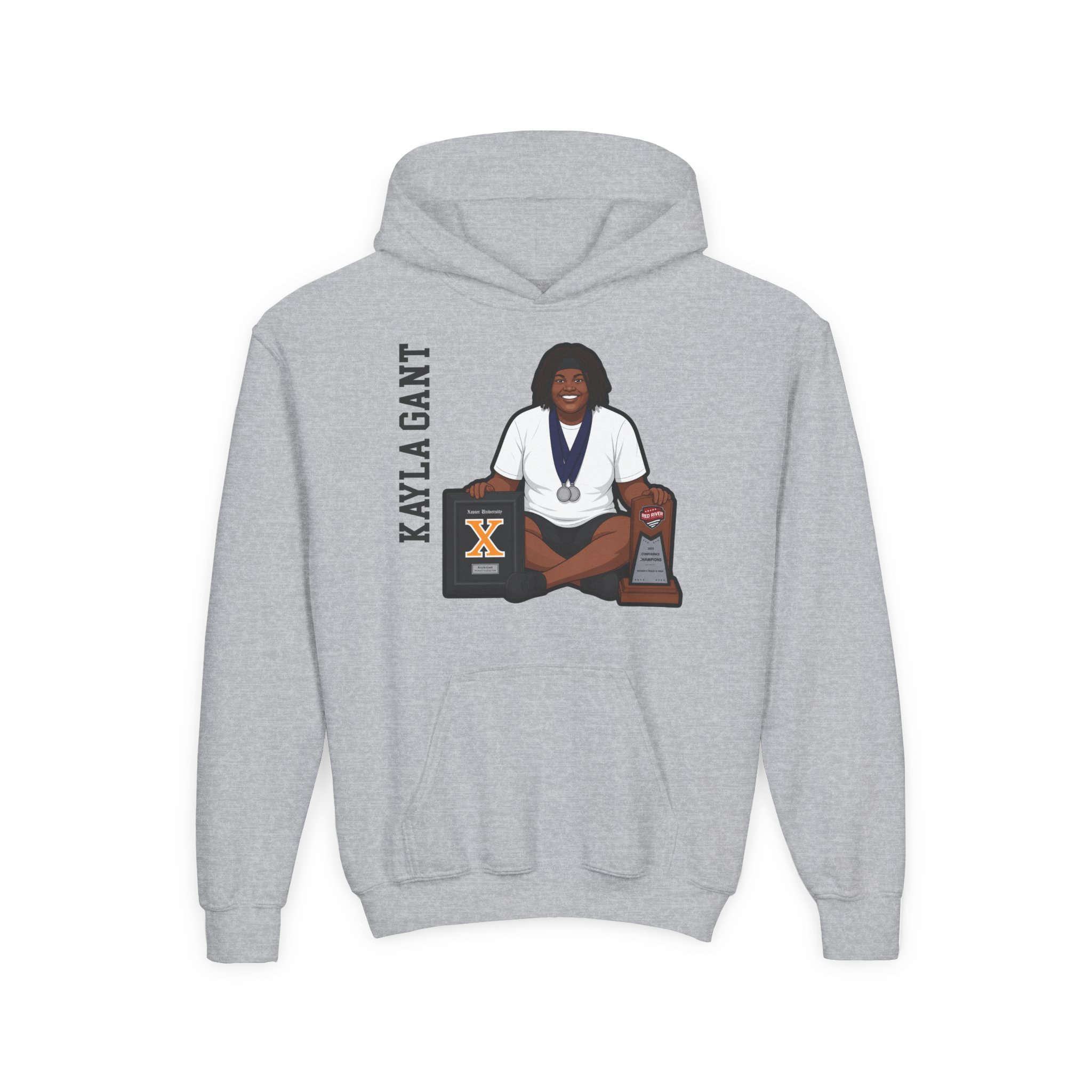 Youth Hoodie — character_name_vertical in Grey