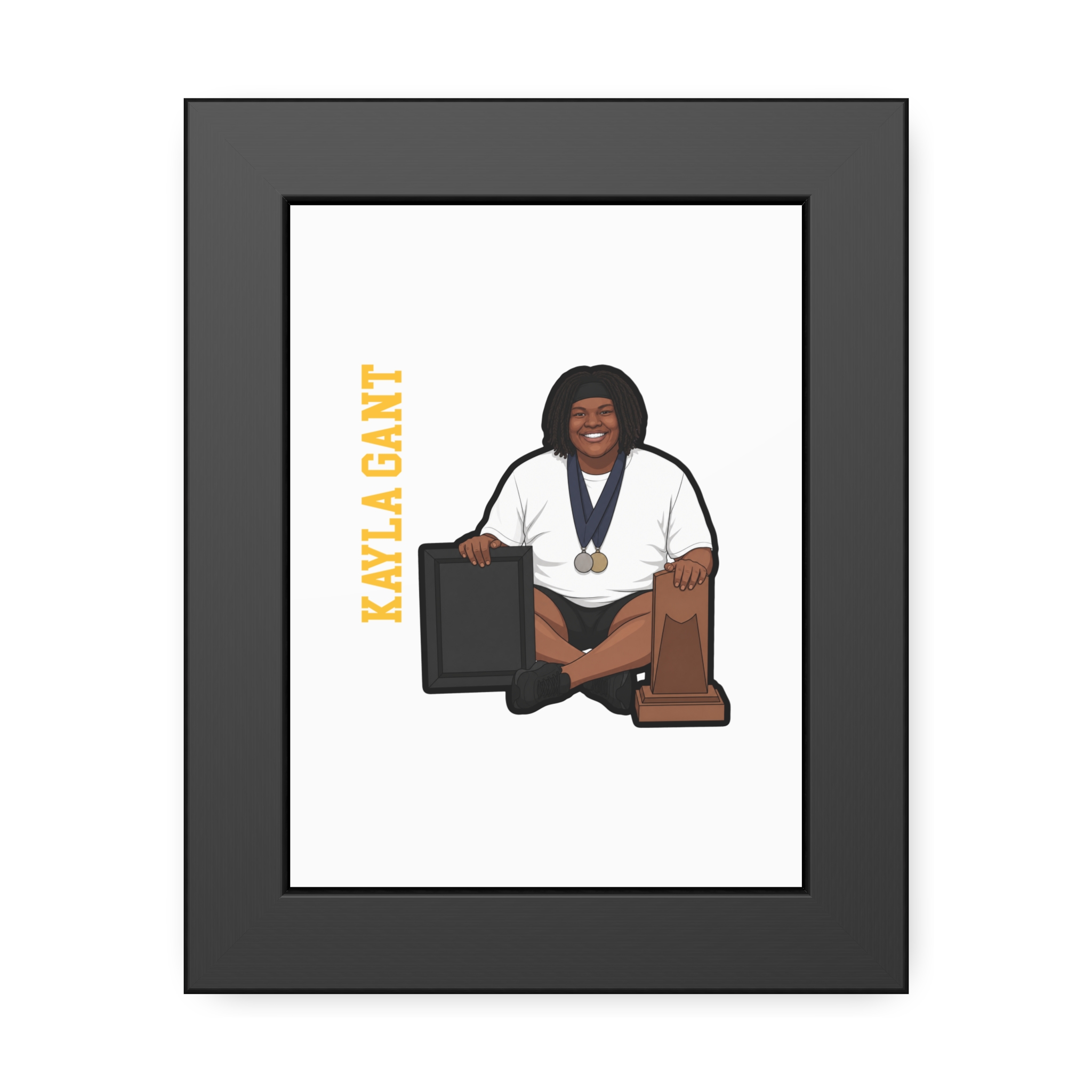 Framed Poster — character_name_vertical in Black